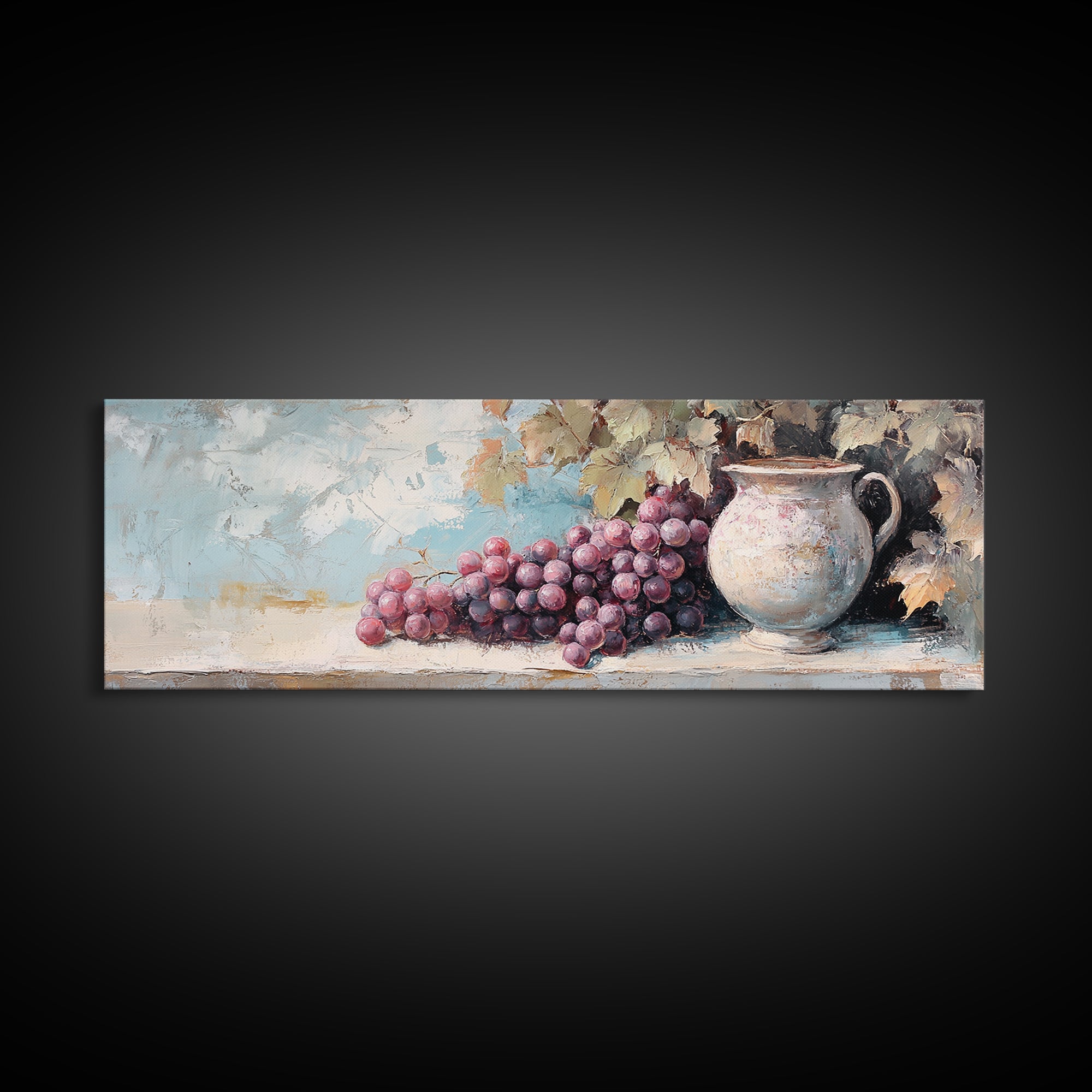 Purple Grapes And Rustic Pitcher Framed Canvas Print, Winery Wall Art, French Country Decor, Kitchen Wall Decor, Gift For Her