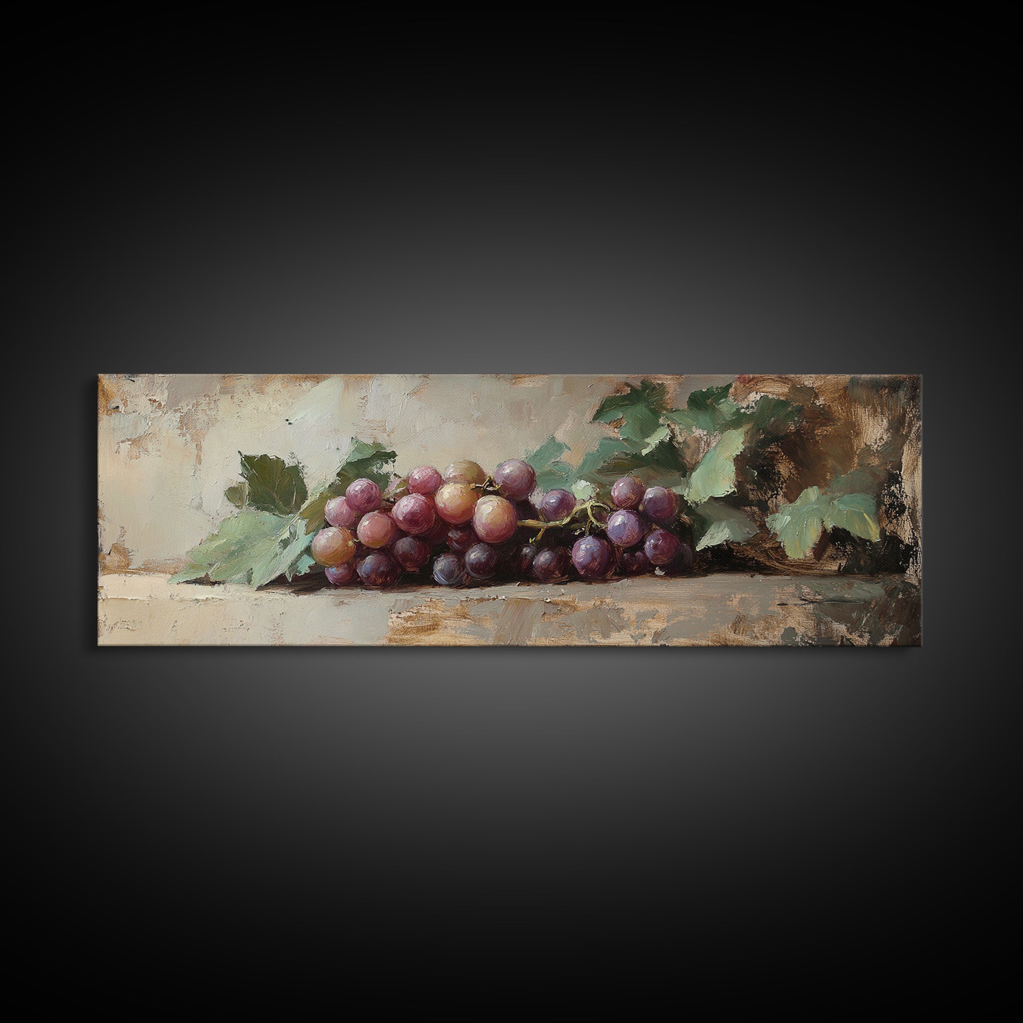 Moody Grapes With Vine Leaves Canvas Print, Winery Wall Art, Rustic Kitchen Decor, Country Wall Decor, Housewarming Gift