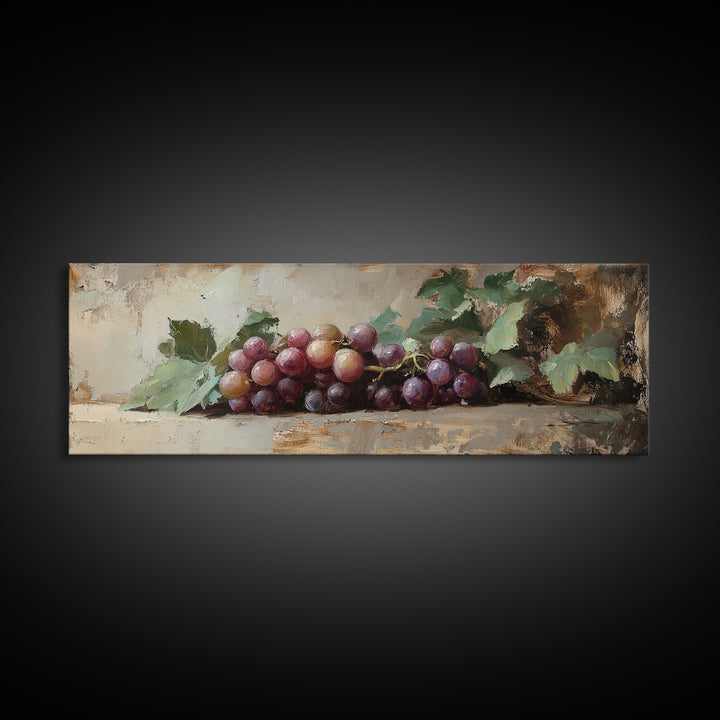 Moody Grapes With Vine Leaves Canvas Print, Winery Wall Art, Rustic Kitchen Decor, Country Wall Decor, Housewarming Gift