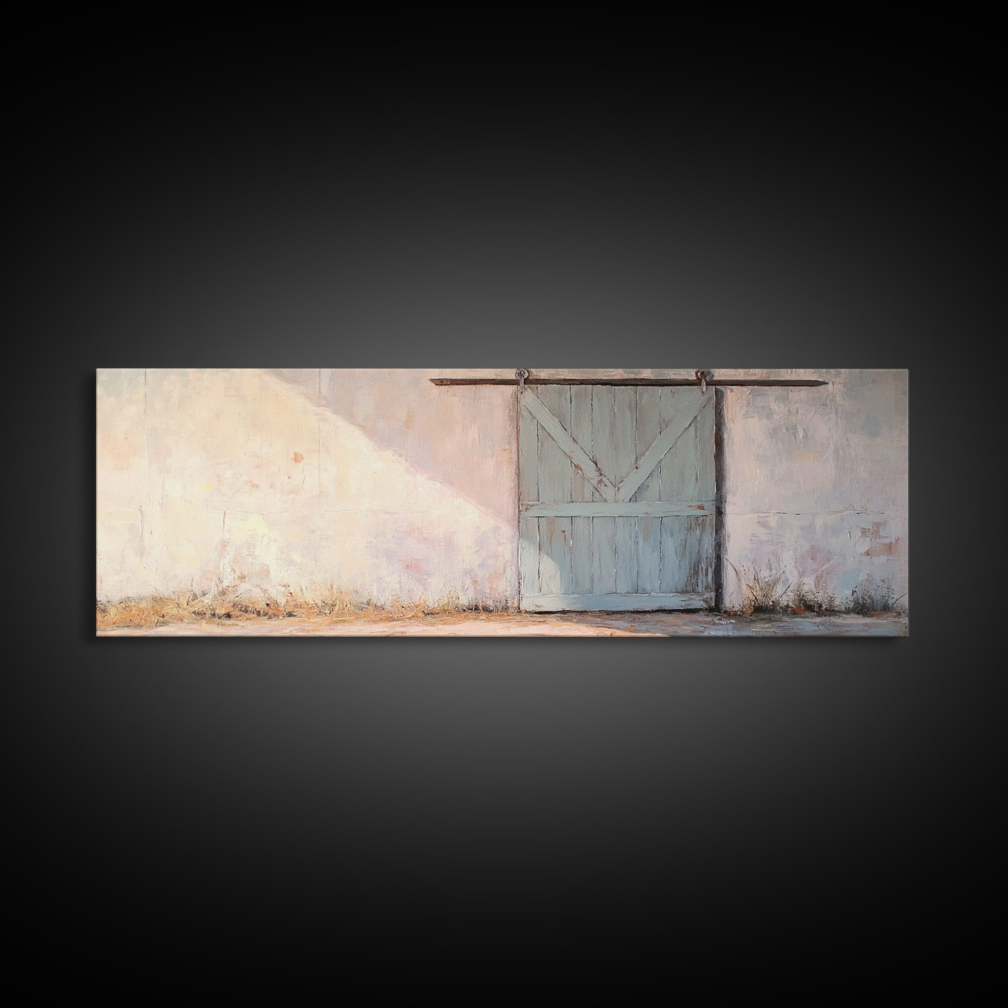 Blue Sliding Barn Door Wall Art, Rustic Farmhouse Decor, Country Wall Decor, Minimalist Landscape Print, Housewarming Gift