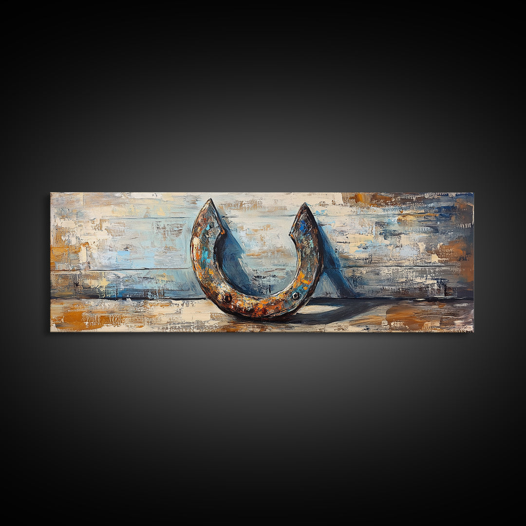 Rusty Horseshoe Western Still Life Wall Art, Farmhouse Rustic Decor, Cowboy Canvas Print For Entryway Or Man Cave Wall Decor Gift