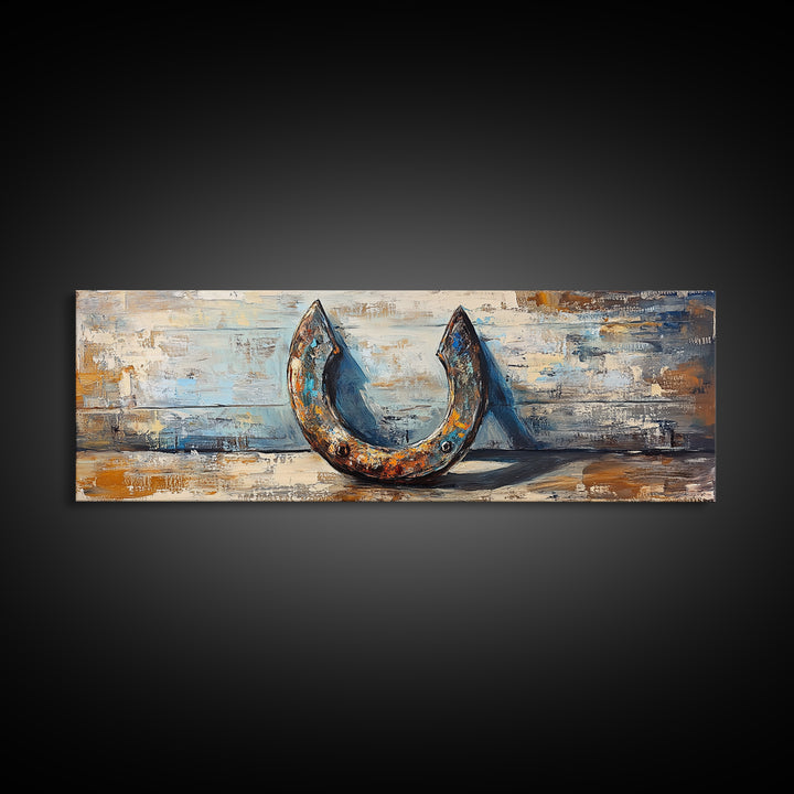 Rusty Horseshoe Western Still Life Wall Art, Farmhouse Rustic Decor, Cowboy Canvas Print For Entryway Or Man Cave Wall Decor Gift