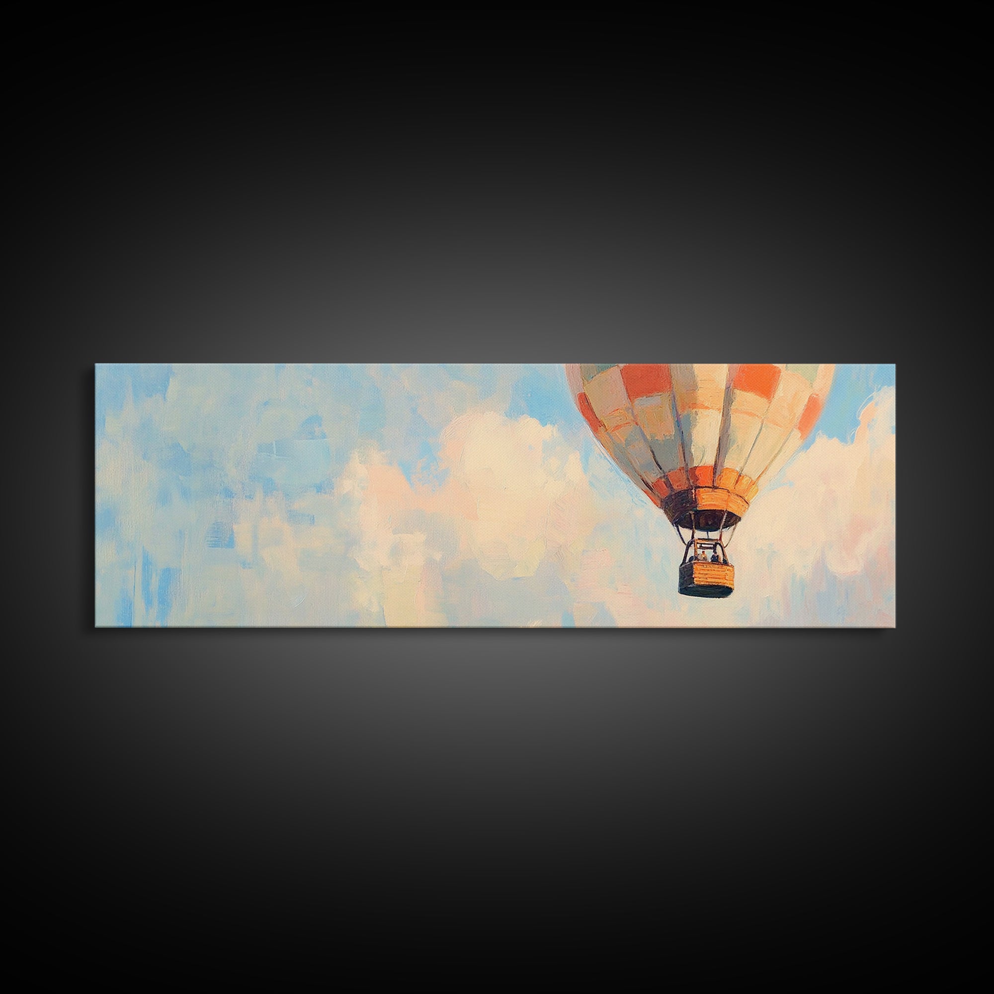 Pastel Hot Air Balloon Sky Wall Art, Whimsical Nursery Decor, Adventure Canvas Print For Kids Room Or Playroom Wall Decor Gift