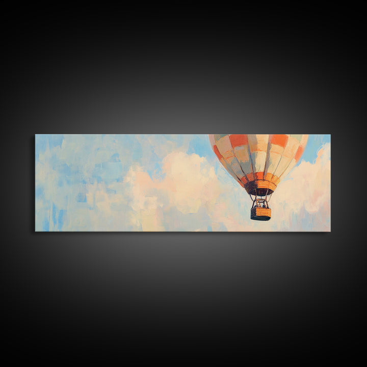 Pastel Hot Air Balloon Sky Wall Art, Whimsical Nursery Decor, Adventure Canvas Print For Kids Room Or Playroom Wall Decor Gift