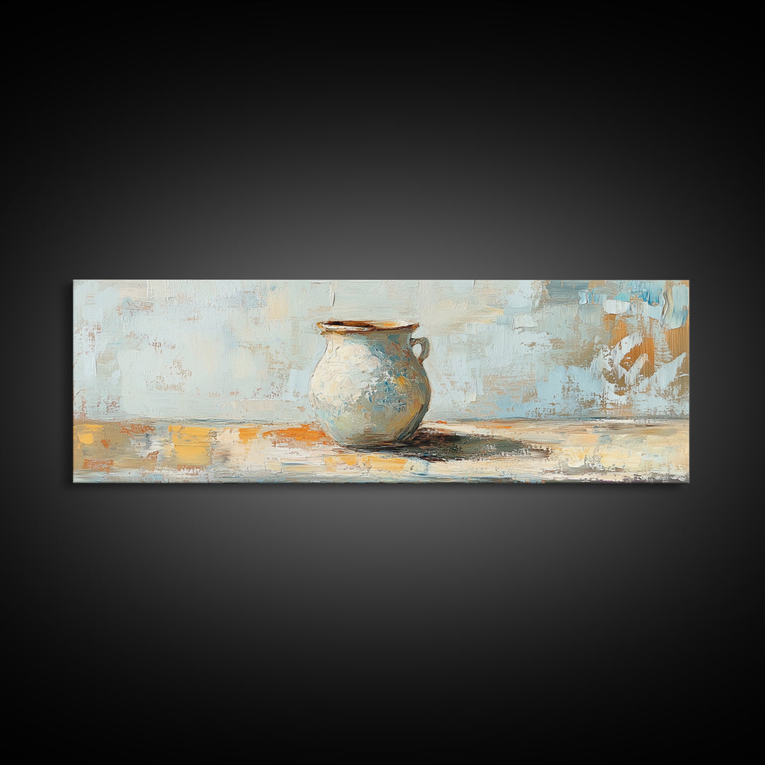 Rustic Ceramic Vase Still Life Framed Canvas Print, Farmhouse Kitchen Wall Decor, Neutral Home Decor, Housewarming Gift Idea