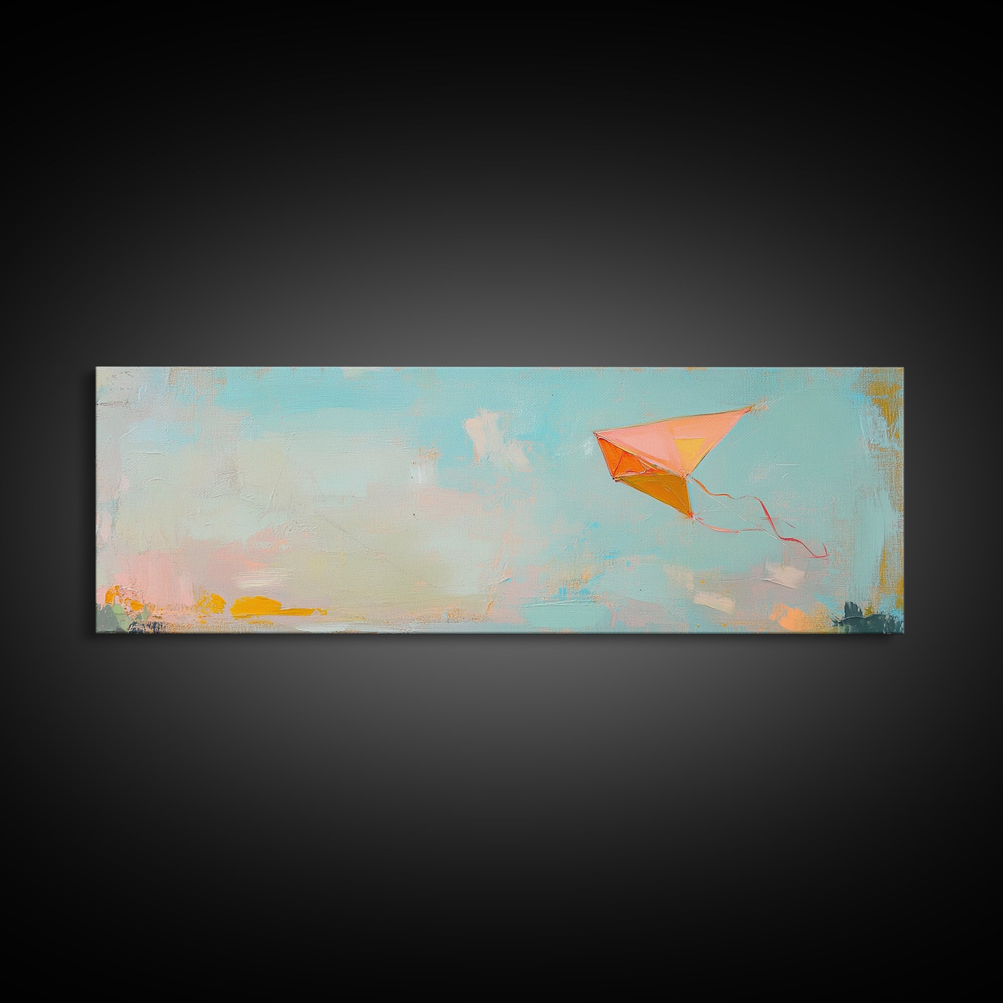 Orange Kite In Blue Summer Sky Canvas Print, Whimsical Nursery Wall Art, Coastal Kids Room Decor, Playful Gift For Her, Dopamine Decor