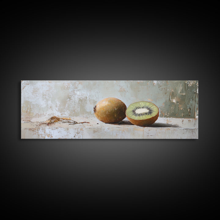Whole And Sliced Kiwi Fruit Still Life Canvas Print, Kitchen Wall Art, Foodie Wall Decor, Farmhouse Dining Room Gift For Her