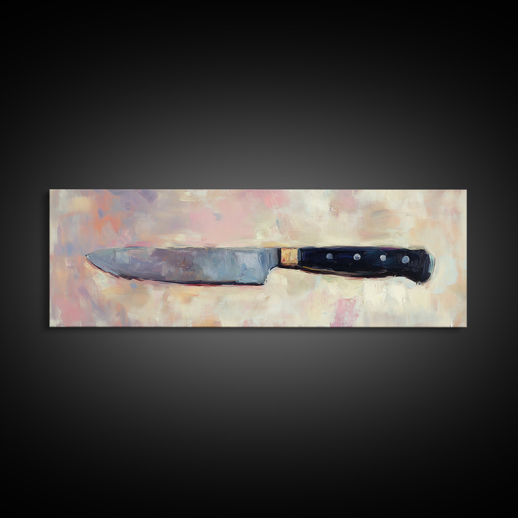 Chef Knife On Soft Pastel Background Wall Art, Modern Kitchen Canvas Print, Culinary Decor, Gift For Chef, Foodie Home Decor