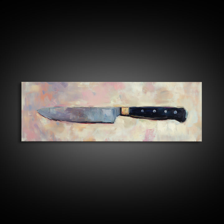 Chef Knife On Soft Pastel Background Wall Art, Modern Kitchen Canvas Print, Culinary Decor, Gift For Chef, Foodie Home Decor