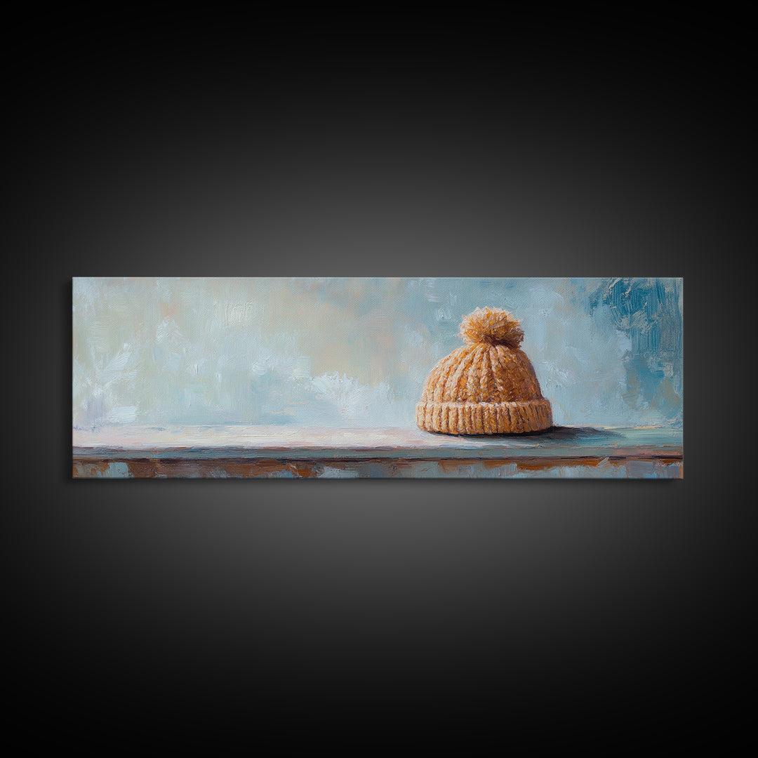 Orange Knit Beanie Still Life Wall Art, Cozy Winter Canvas Wall Decor, Rustic Home Decor, Above Bed Art, Housewarming Gift