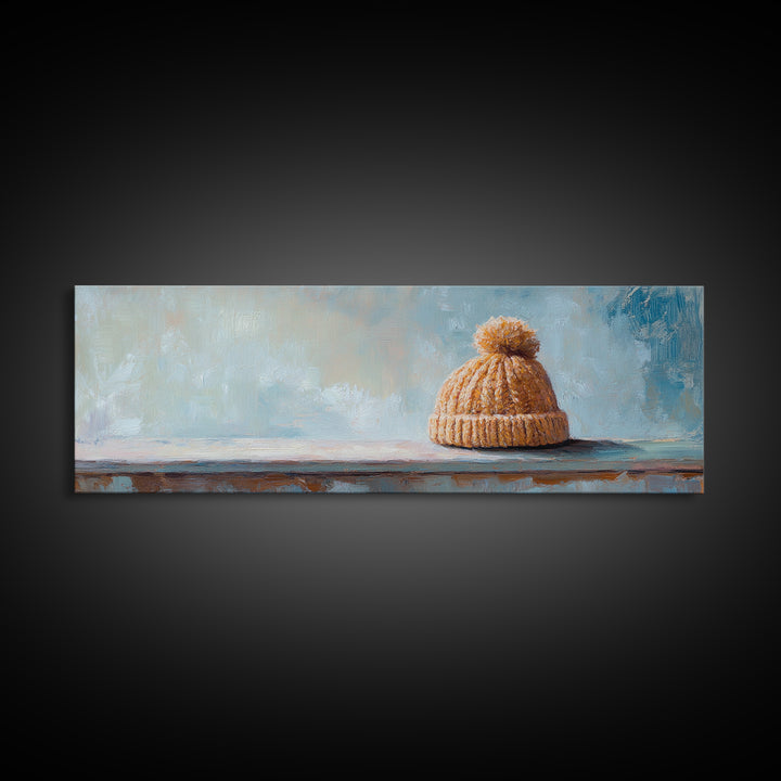 Orange Knit Beanie Still Life Wall Art, Cozy Winter Canvas Wall Decor, Rustic Home Decor, Above Bed Art, Housewarming Gift