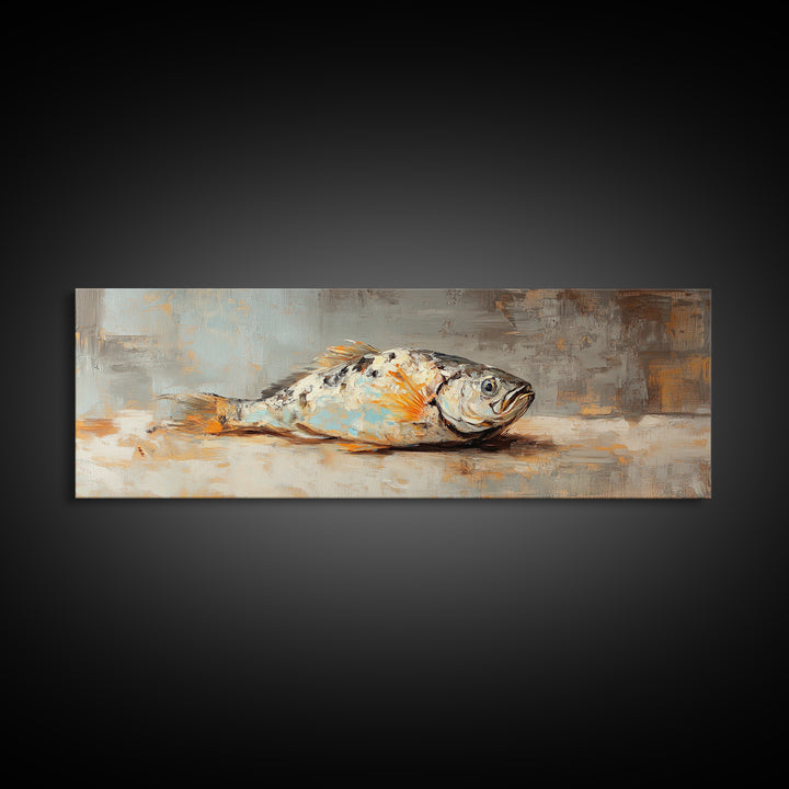 Textured Fish Still Life Wall Art, Coastal Canvas Print, Kitchen Wall Decor, Nautical Home Decor, Seafood Art, Gift For Him