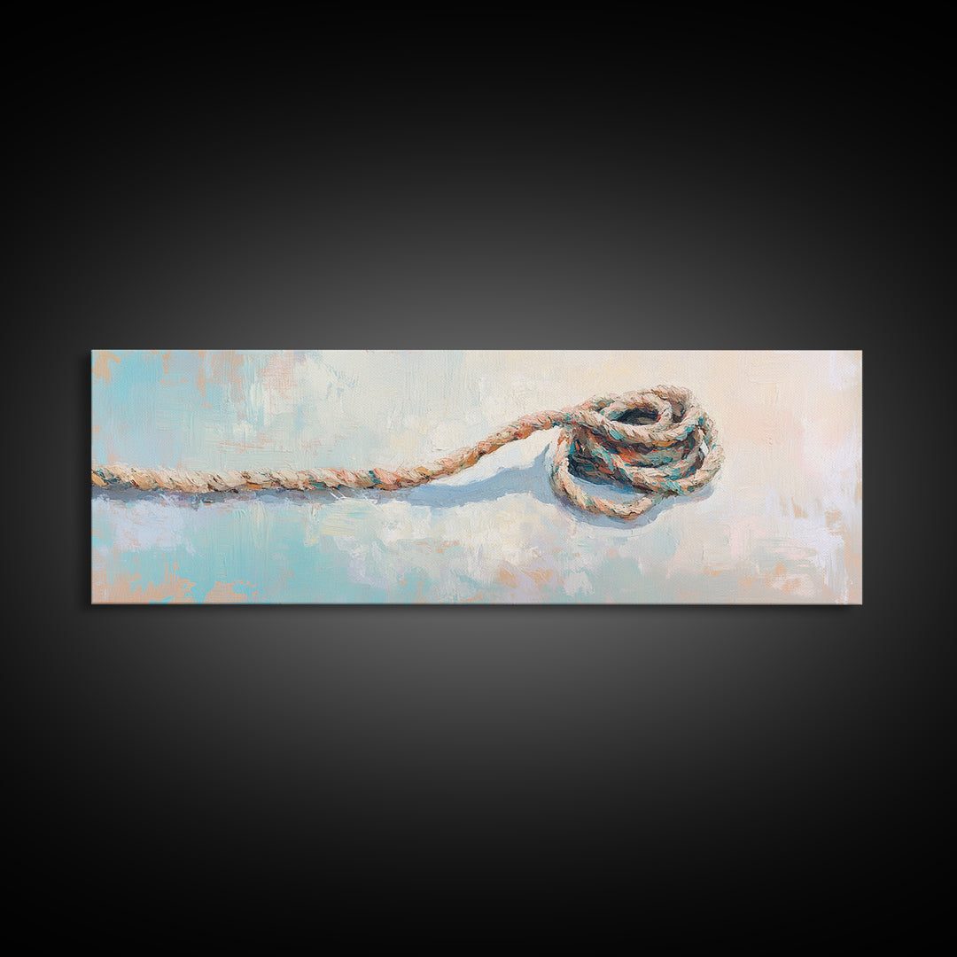 Coiled Rope And Knot Still Life Canvas Print, Nautical Wall Art, Coastal Wall Decor, Rustic Beach House Decor, Gift For Him