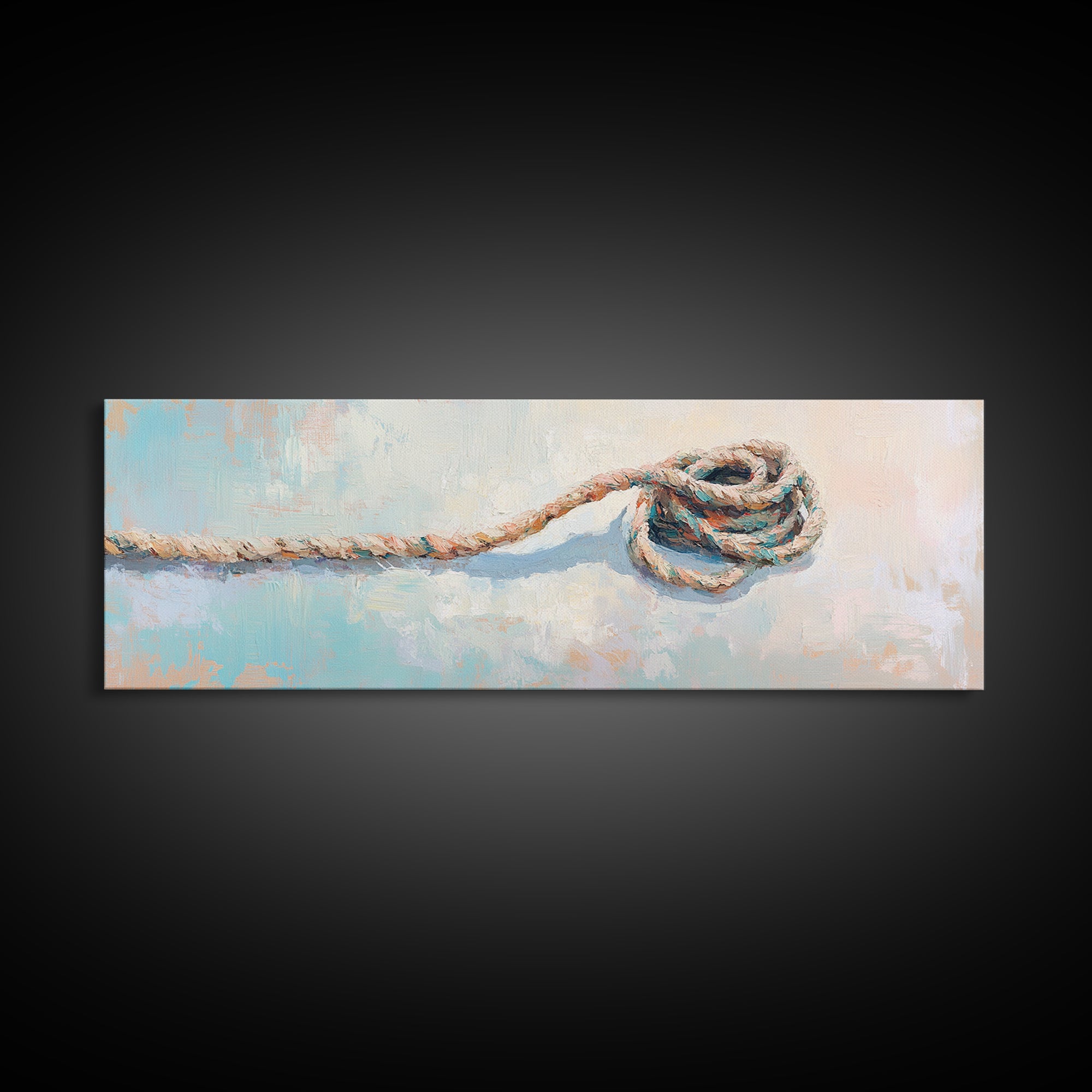 Coiled Rope And Knot Still Life Canvas Print, Nautical Wall Art, Coastal Wall Decor, Rustic Beach House Decor, Gift For Him