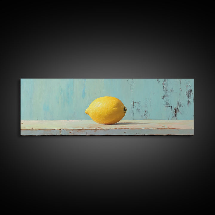 Bright Yellow Lemon Still Life Canvas Print, Minimalist Kitchen Wall Art, Fruit Art Print, Mediterranean Decor, Foodie Gift