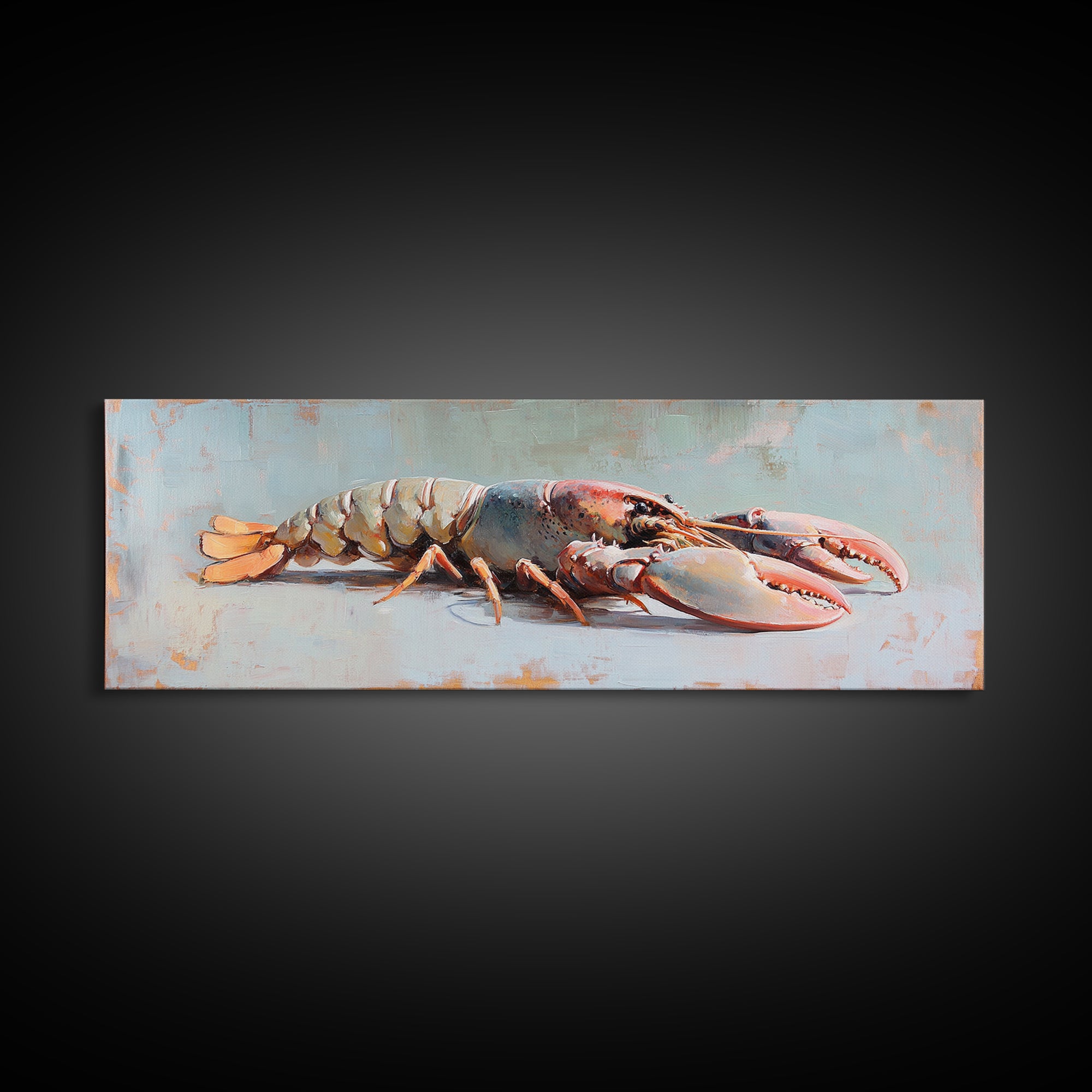 Realistic Lobster On Blue Table Canvas Print, Coastal Kitchen Wall Art, Seafood Decor, Nautical Home Decor, Beach House Gift