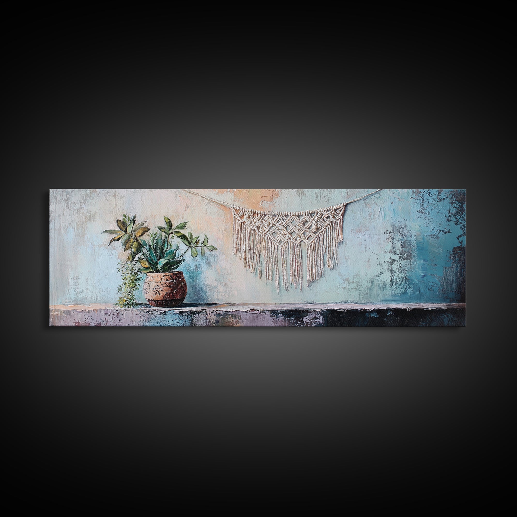Macrame Wall Hanging With Potted Plant Wall Art, Boho Wall Decor, Botanical Decor, Neutral Home Decor, Cozy Apartment Decor