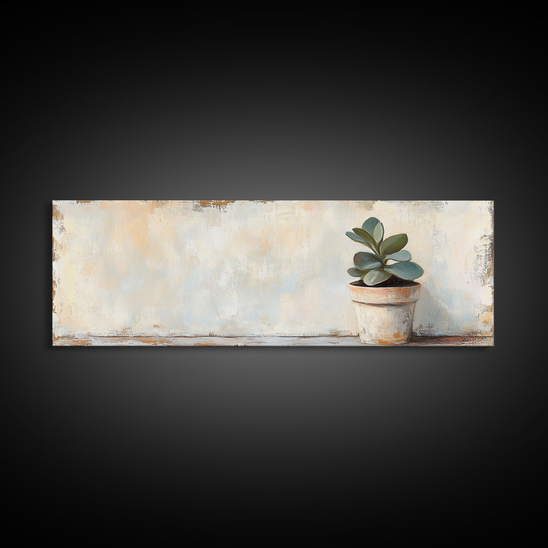 Small Potted Succulent Still Life Wall Art, Botanical Home Decor, Minimalist Plant Print, Rustic Farmhouse Canvas Art Gift