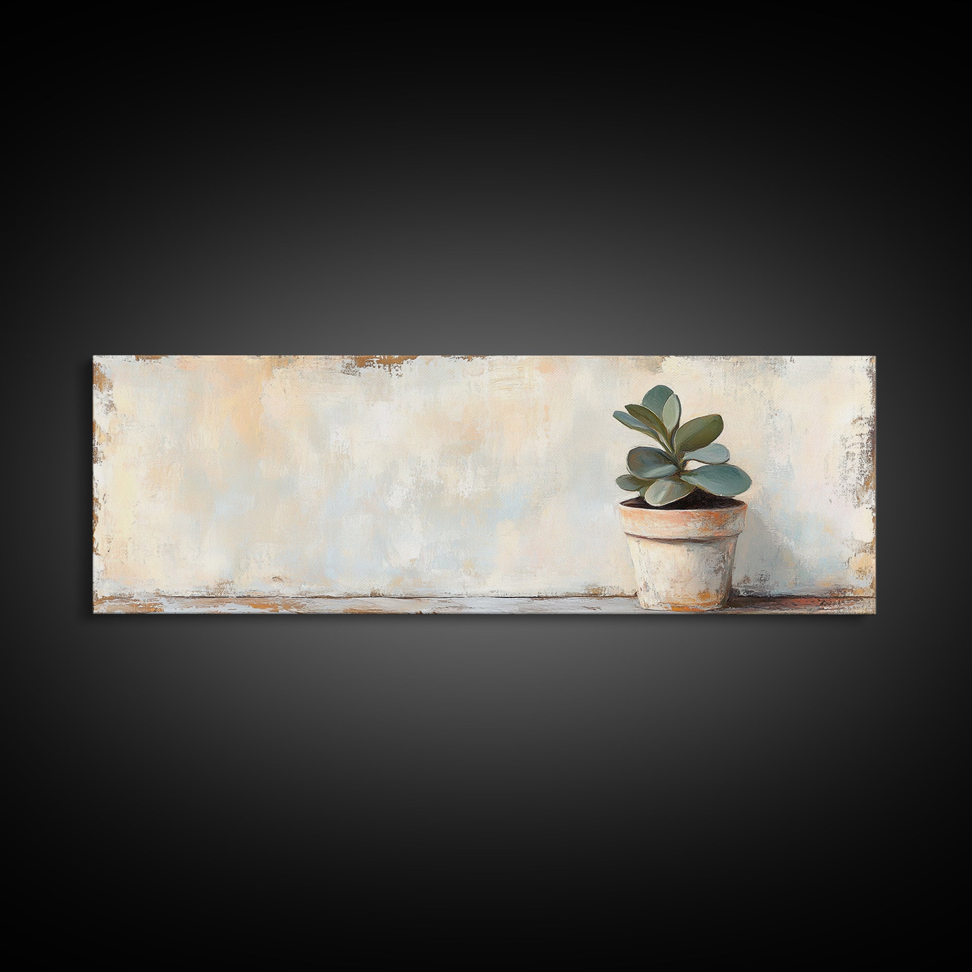 Small Potted Succulent Still Life Wall Art, Botanical Home Decor, Minimalist Plant Print, Rustic Farmhouse Canvas Art Gift
