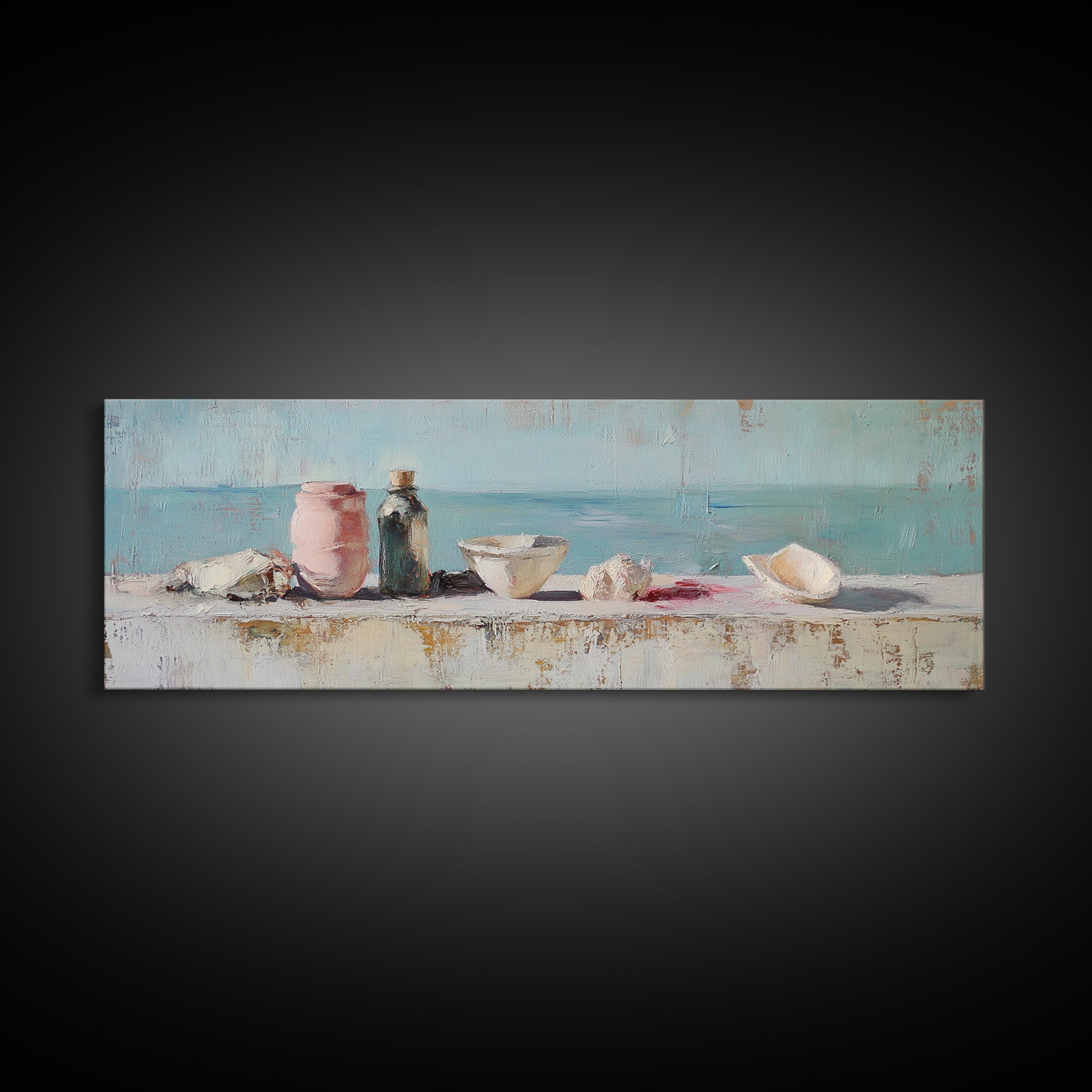 Coastal Seashell Still Life Wall Art, Beach House Canvas Print, Ocean Bathroom Decor, Nautical Kitchen Art, Gift For Her