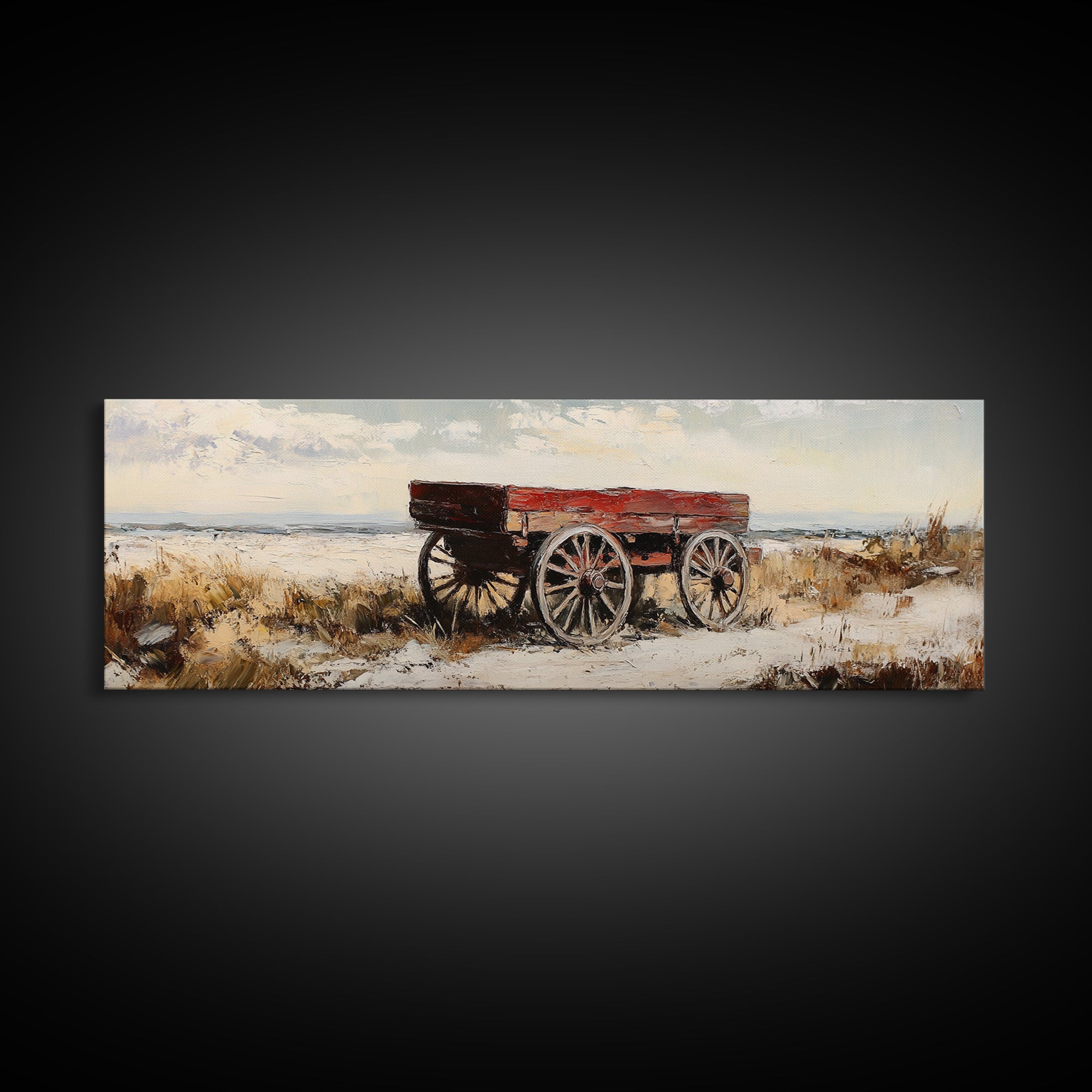 Red Farm Wagon In Snow Wall Art, Rustic Landscape Canvas Print, Farmhouse Decor, Country Winter Art, Cozy Home Decor Gift