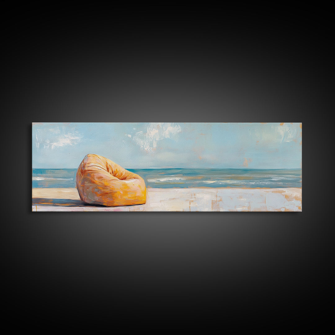 Orange Beach Chair By Ocean Wall Art, Coastal Canvas Print, Beach House Decor, Summer Seascape, Relaxing Bedroom Decor Gift