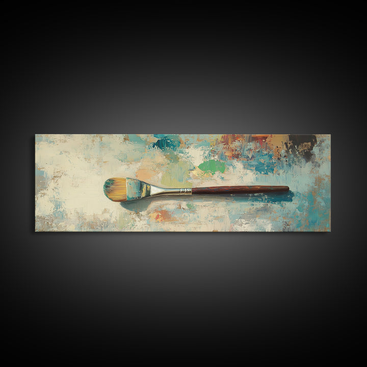 Single Paintbrush On Textured Abstract Canvas Print, Artist Studio Wall Art, Creative Office Decor, Modern Home Decor, Gift For Artist