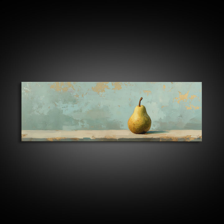 Golden Pear Still Life On Soft Teal Wall Art, Rustic Kitchen Decor, Farmhouse Dining Room Print, Housewarming Gift, Modern Home Decor
