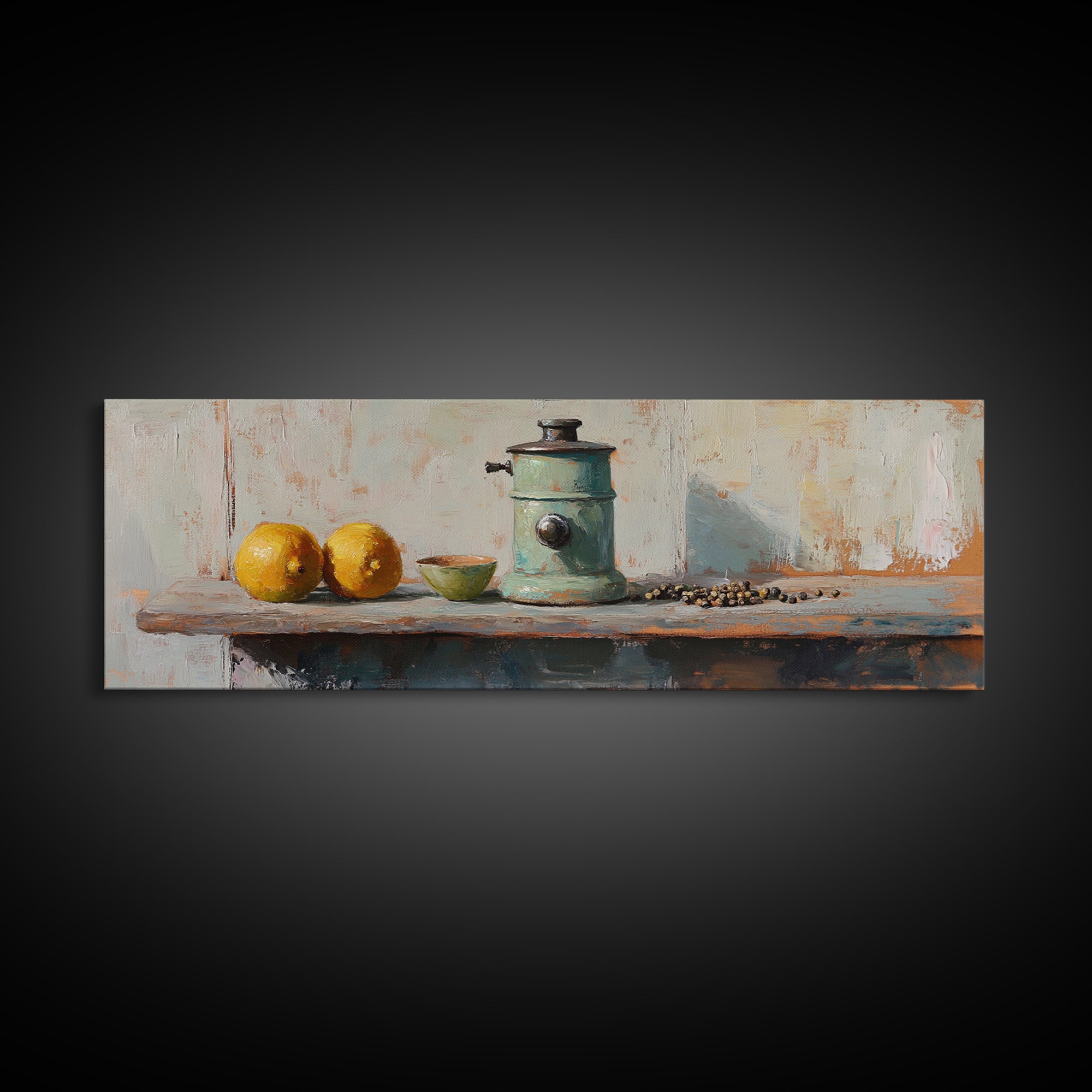 Rustic Coffee Grinder With Lemons Still Life Canvas Print, Kitchen Wall Art, Farmhouse Decor, Food Lover Housewarming Gift