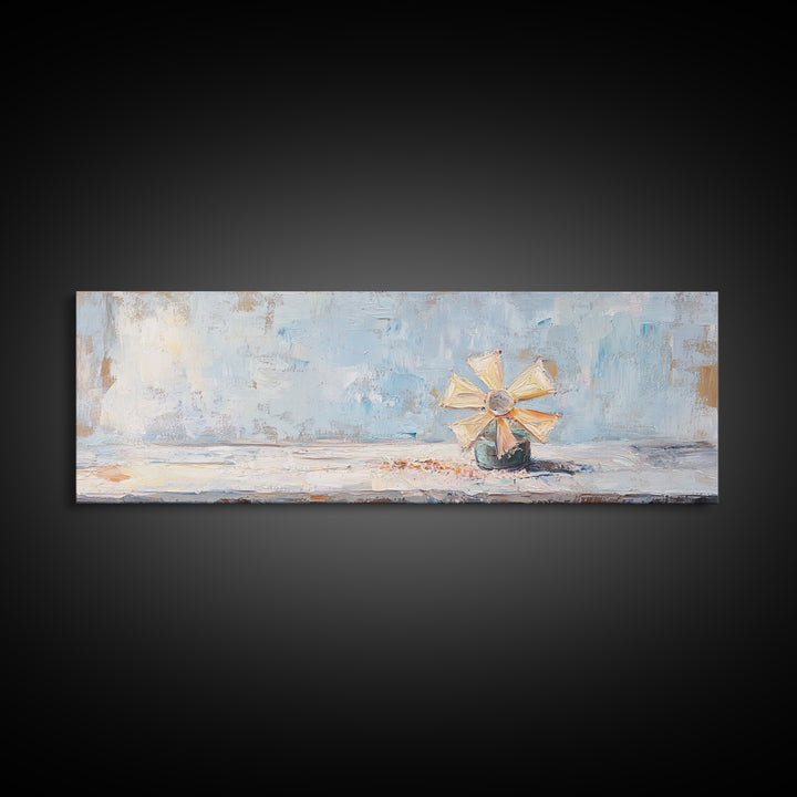 Pastel Paper Pinwheel Toy Framed Canvas Print, Whimsical Wall Art, Kids Room Decor, Nursery Art, Soft Blue Home Decor, Gift
