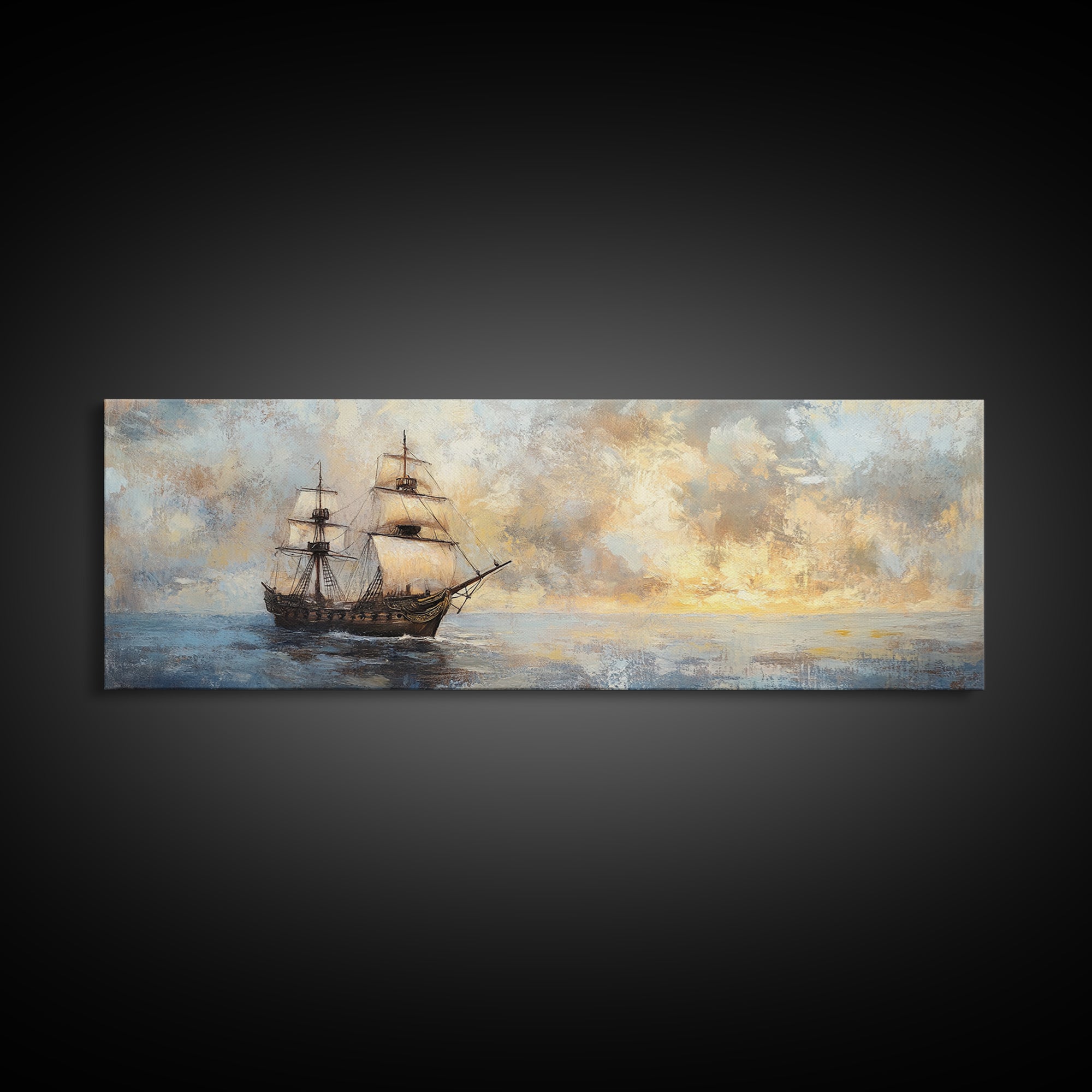 Tall Sailing Ship At Sunset Canvas Print, Nautical Wall Art, Coastal Seascape Art, Ocean Painting, Beach House Decor, Gift