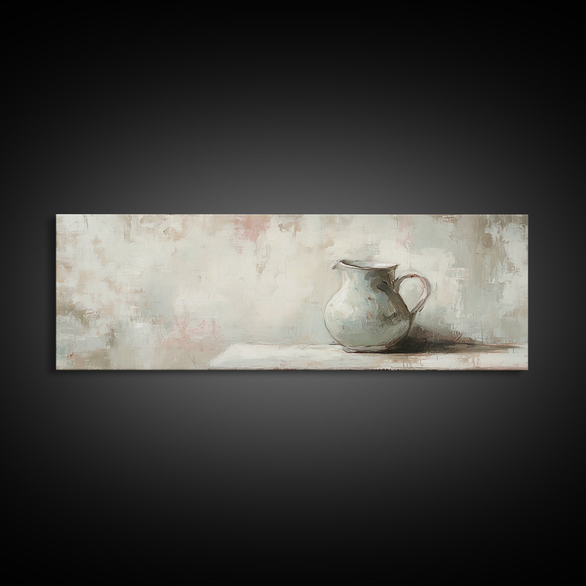 White Ceramic Pitcher Still Life Framed Canvas Print, Neutral Wall Art, Minimalist Kitchen Decor, Rustic Home Decor, Gift