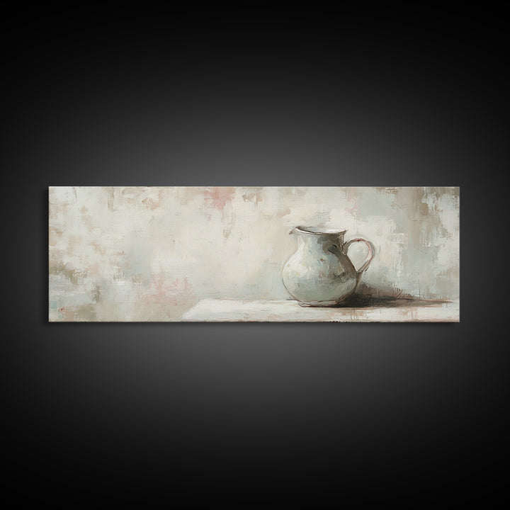 White Ceramic Pitcher Still Life Framed Canvas Print, Neutral Wall Art, Minimalist Kitchen Decor, Rustic Home Decor, Gift