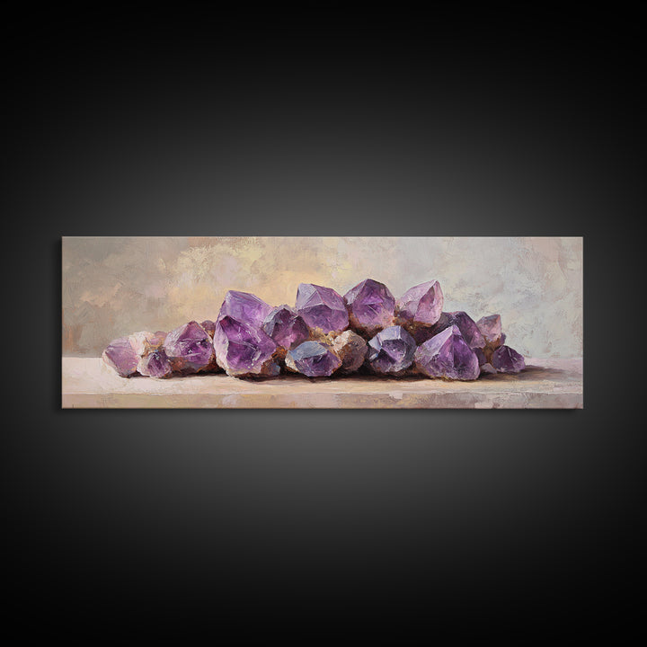 Purple Amethyst Crystal Cluster Canvas Print, Geode Wall Art, Spiritual Decor, Reiki Healing Gift, Modern Home Decor, Living Room Decor