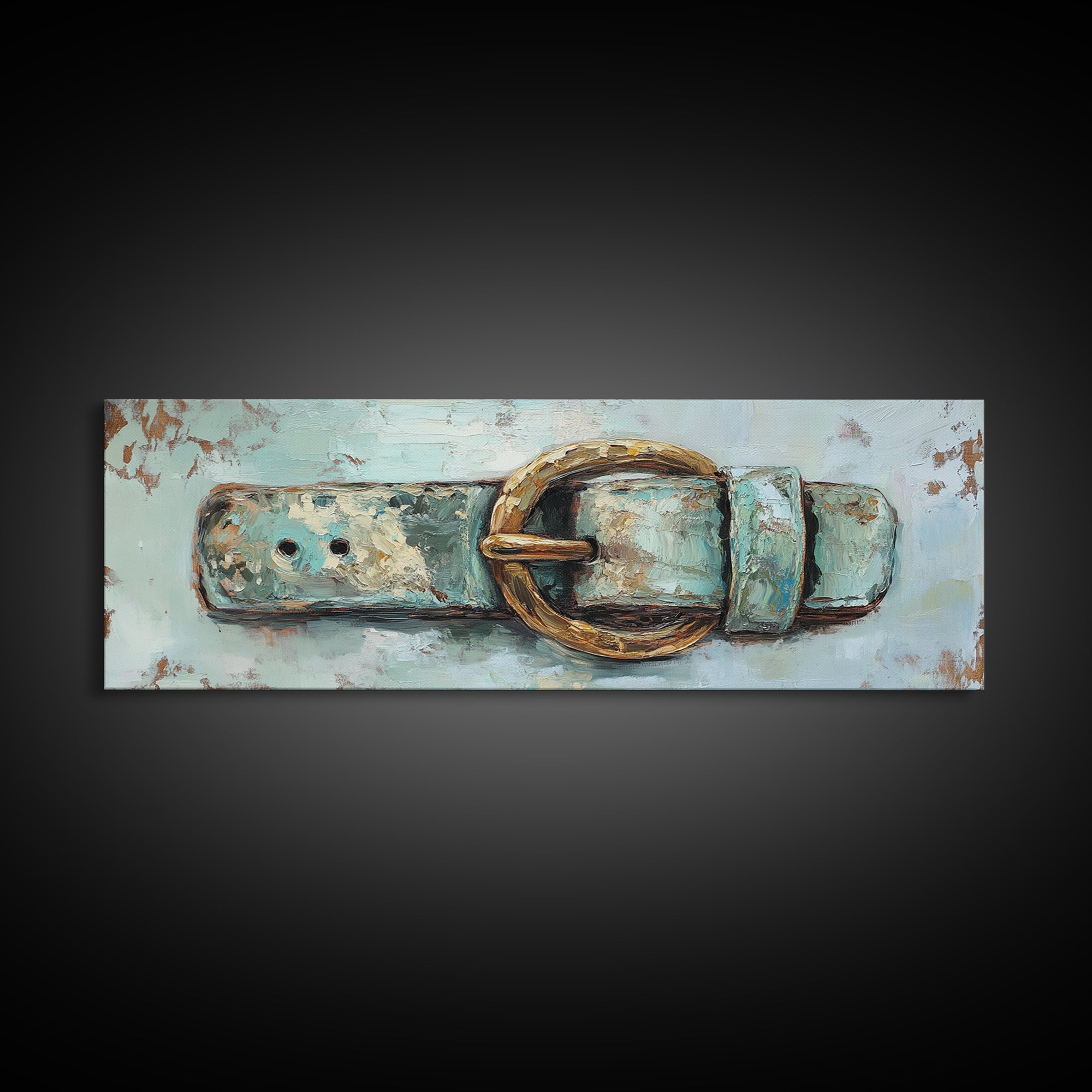 Weathered Turquoise Belt Buckle Wall Art, Western Cowboy Canvas Print, Rustic Farmhouse Decor, Man Cave And Entryway Decor