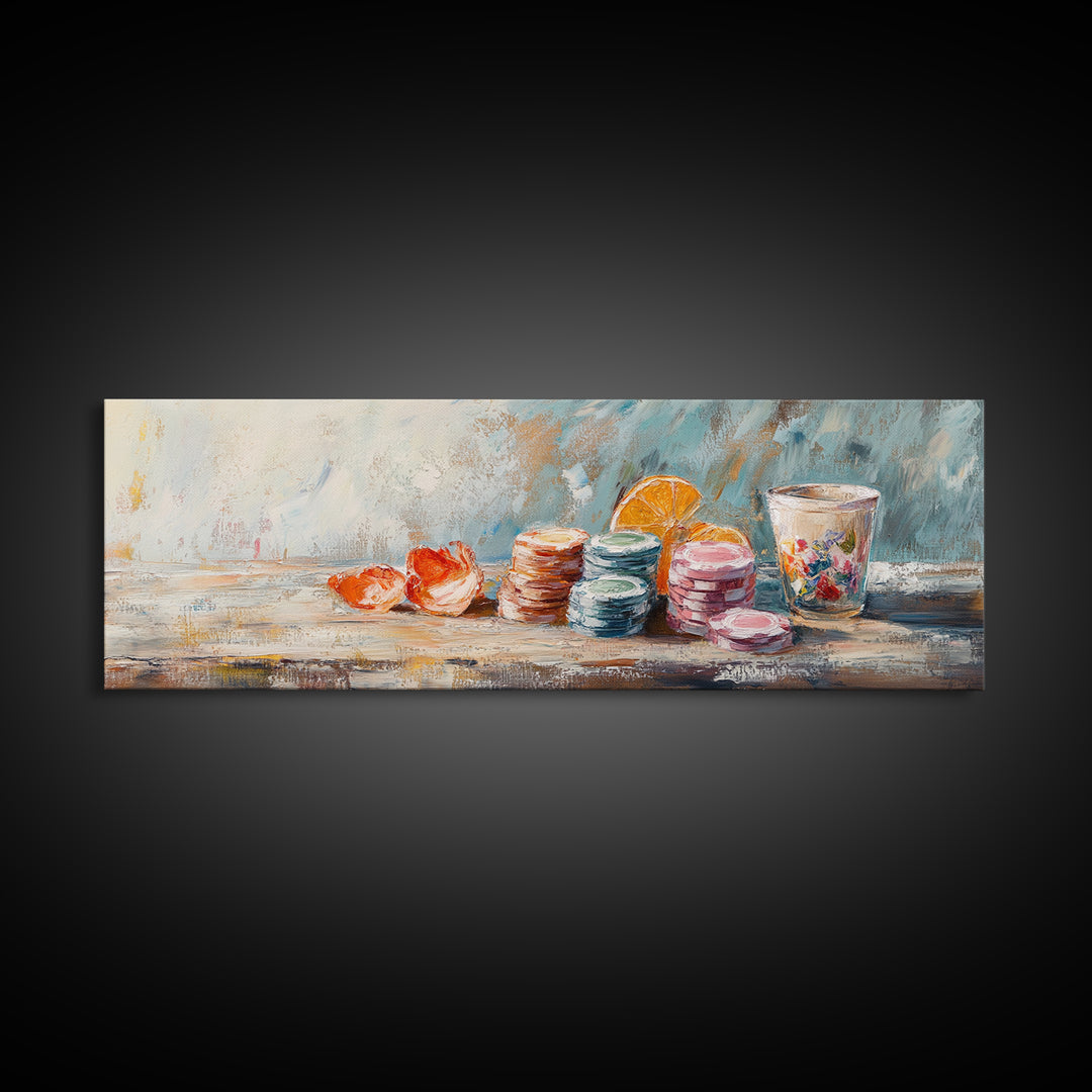 Pastel Macarons And Citrus Still Life Canvas Print, Kitchen Wall Art, French Patisserie Decor, Bakery Gift For Her, Cute Kitchen Decor