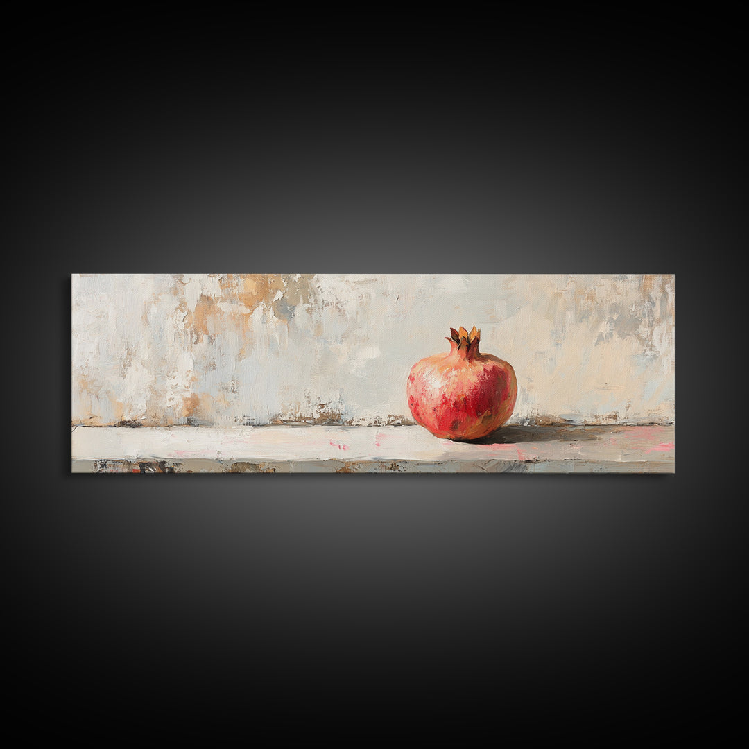 Single Red Pomegranate Still Life Wall Art, Minimalist Canvas Print, Fruit Art, Kitchen Decor, Neutral Living Room Decor