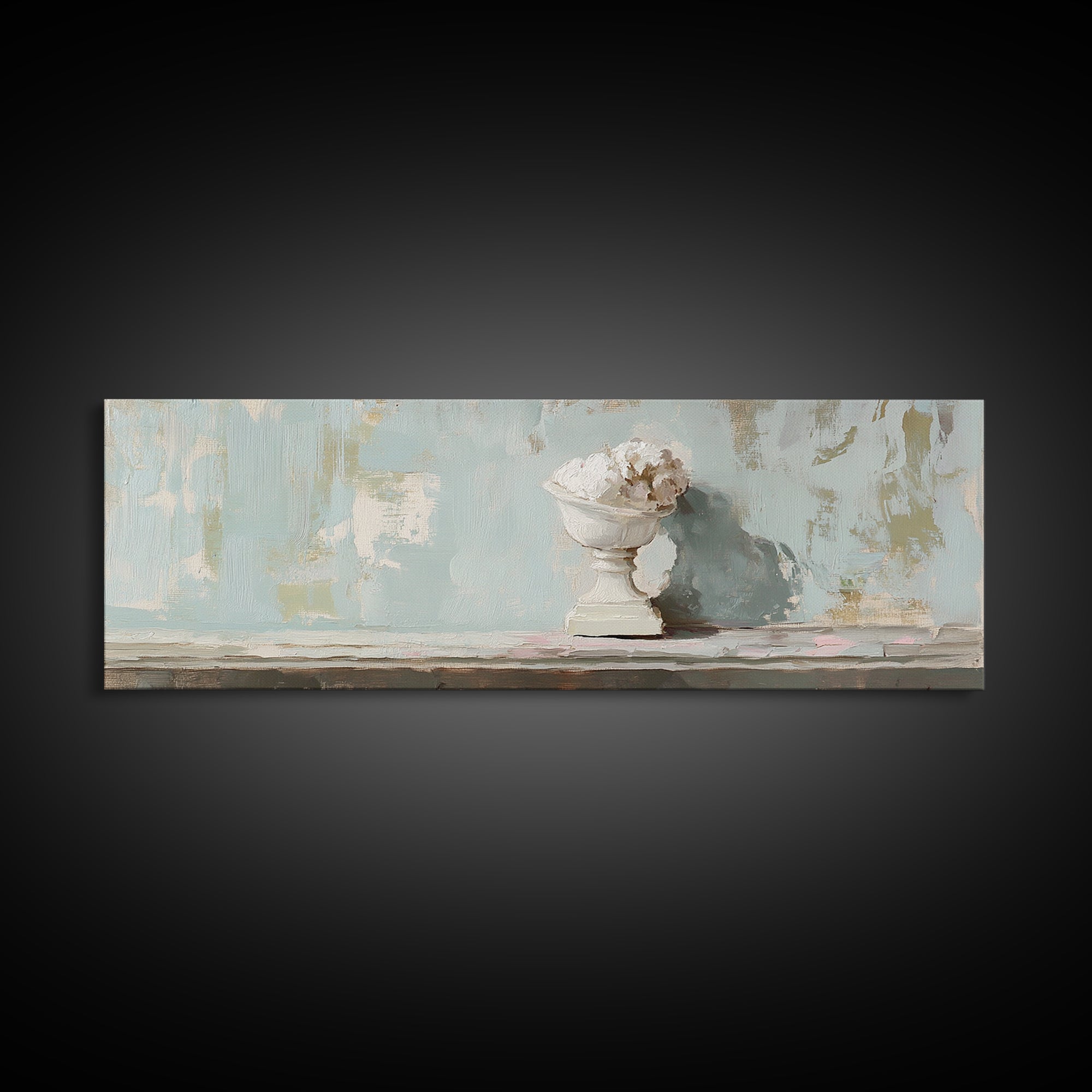 White Floral Urn Still Life Framed Canvas Print, Minimalist Wall Art, Neutral Calming Bathroom Decor, Wabi Sabi Home Decor