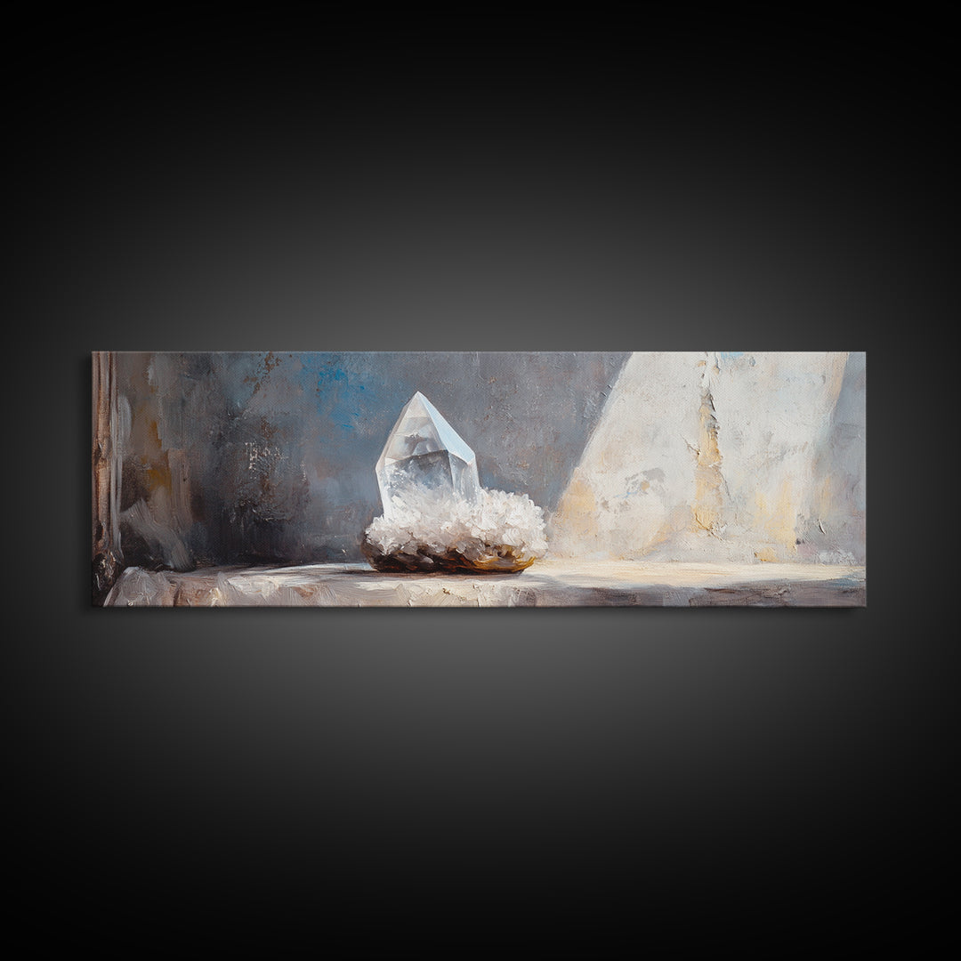 Clear Quartz Crystal On Windowsill Canvas Print, Spiritual Wall Art, Minimalist Home Decor, Meditation Room Gift For Her