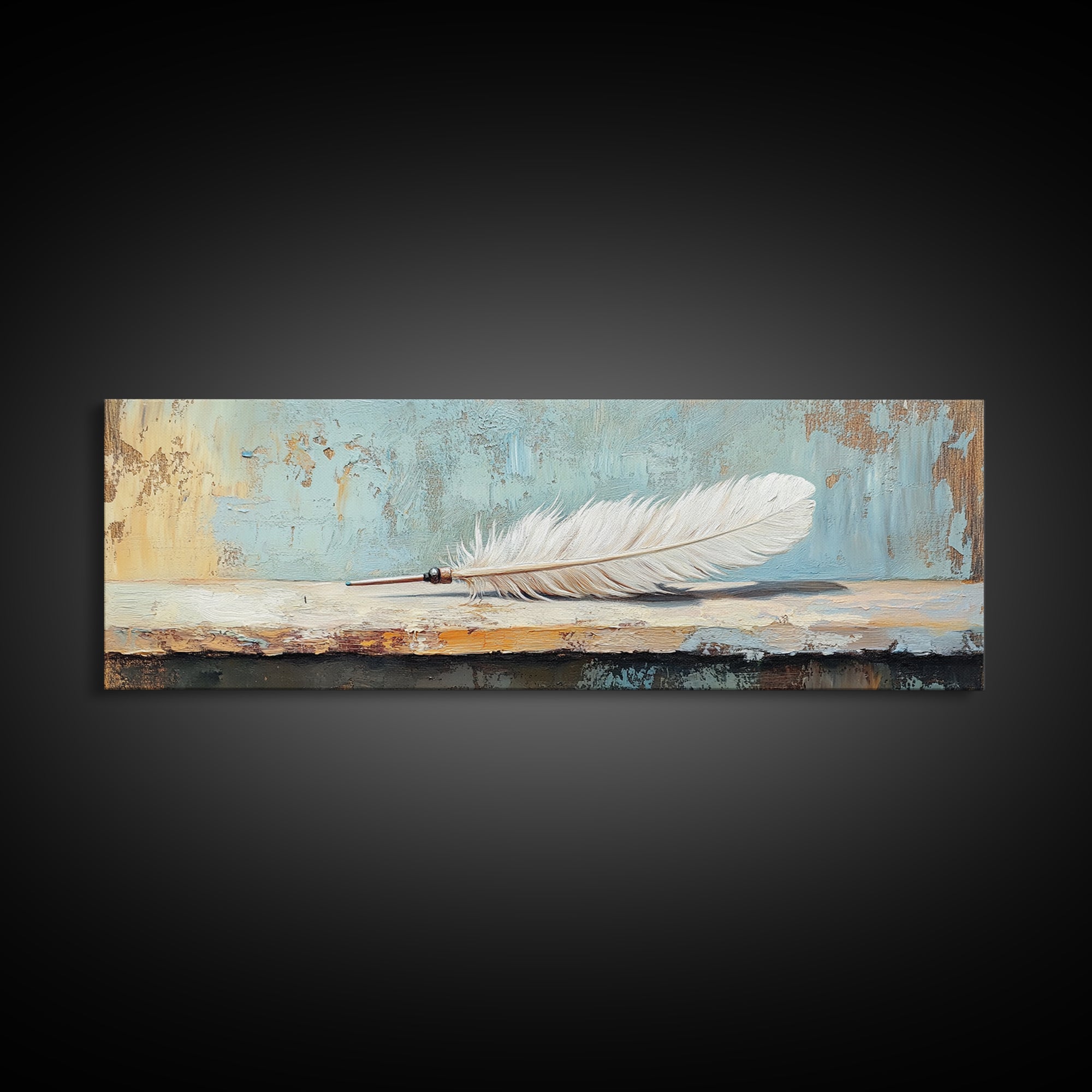 White Feather Still Life On Blue Canvas Print, Boho Wall Art, Minimalist Nature Decor, Peaceful Bedroom Decor Gift For Her