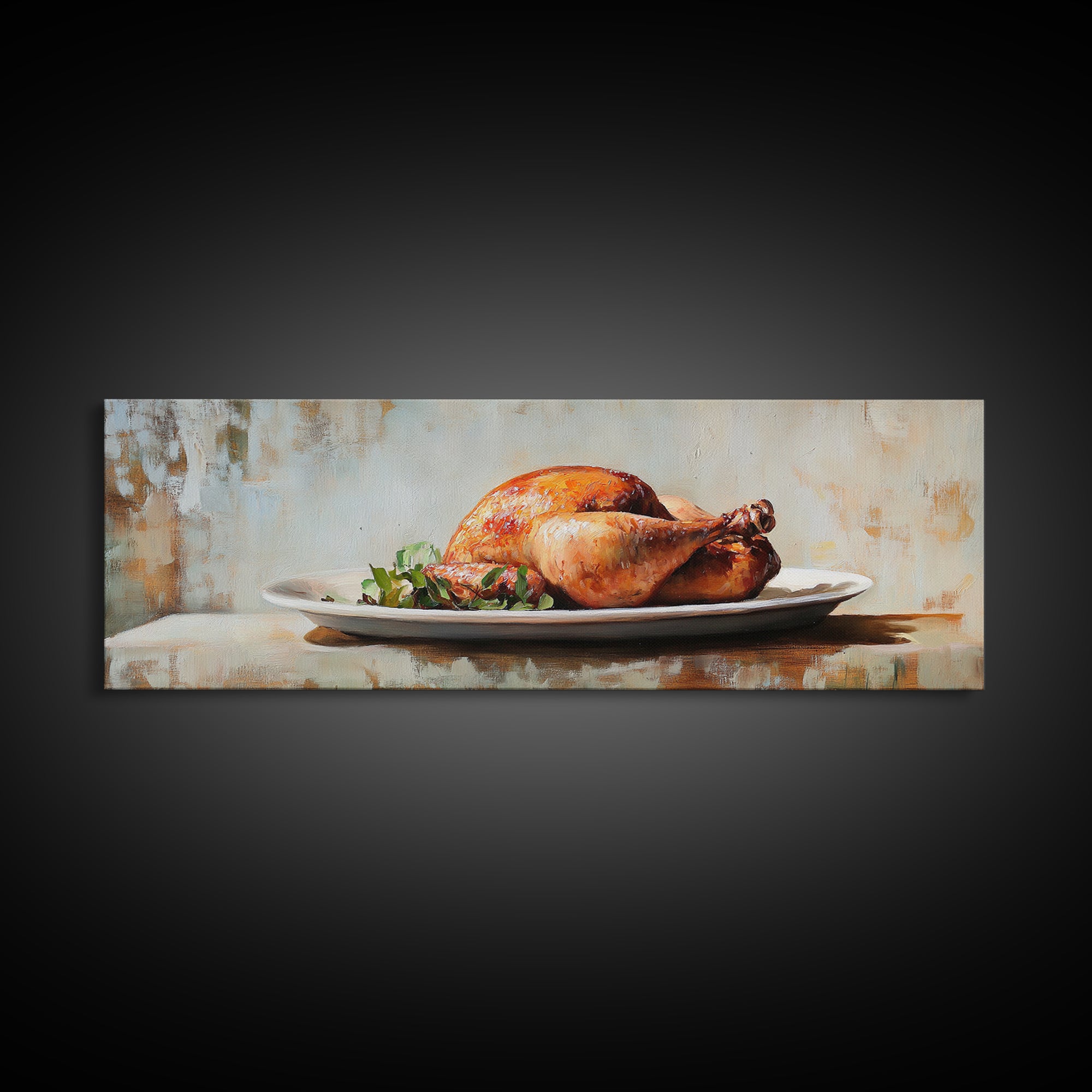 Roasted Chicken On White Platter Canvas Print, Rustic Kitchen Wall Decor, Food Art, Dining Room Decor, Housewarming Gift