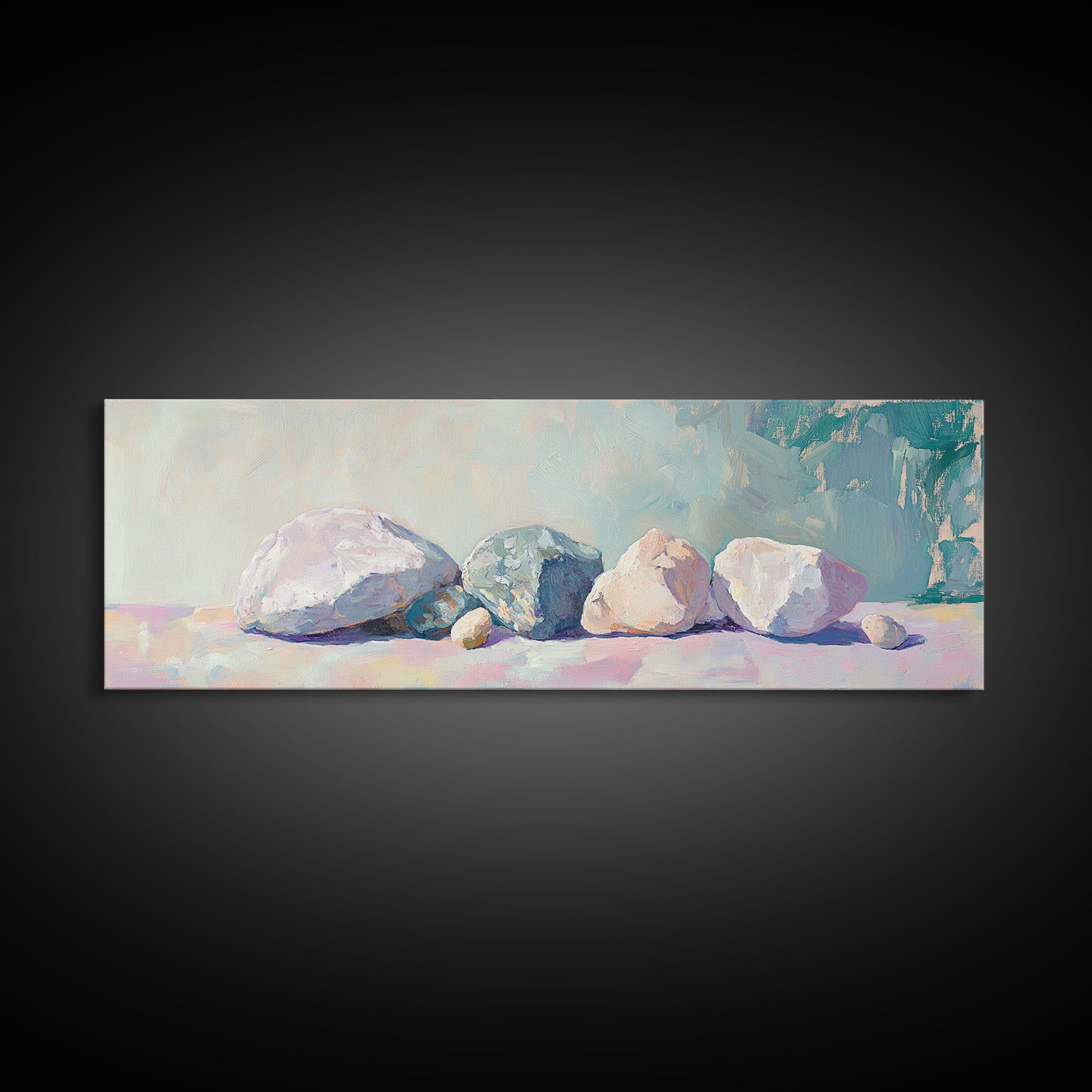 Pastel Stone Still Life Wall Art, Neutral Coastal Canvas Print, Minimalist Nature Decor, Serene Living Room Wall Decor Prints