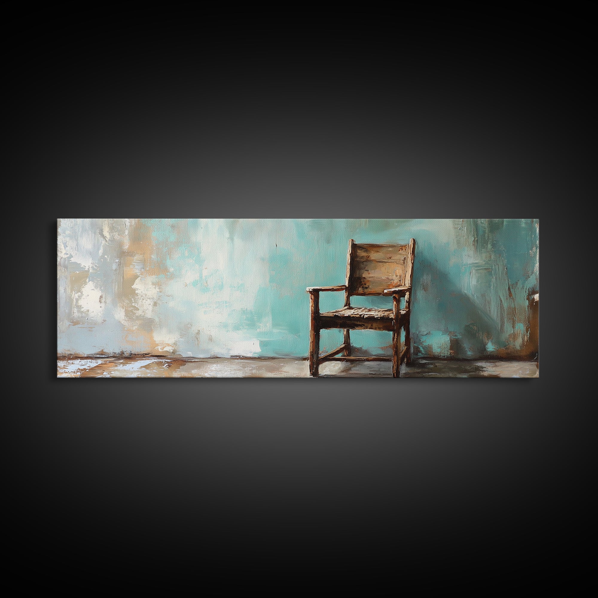 Rustic Empty Chair Wall Art, Moody Minimalist Framed Canvas Print, Wabi Sabi Office Decor, Neutral Living Room Wall Decor
