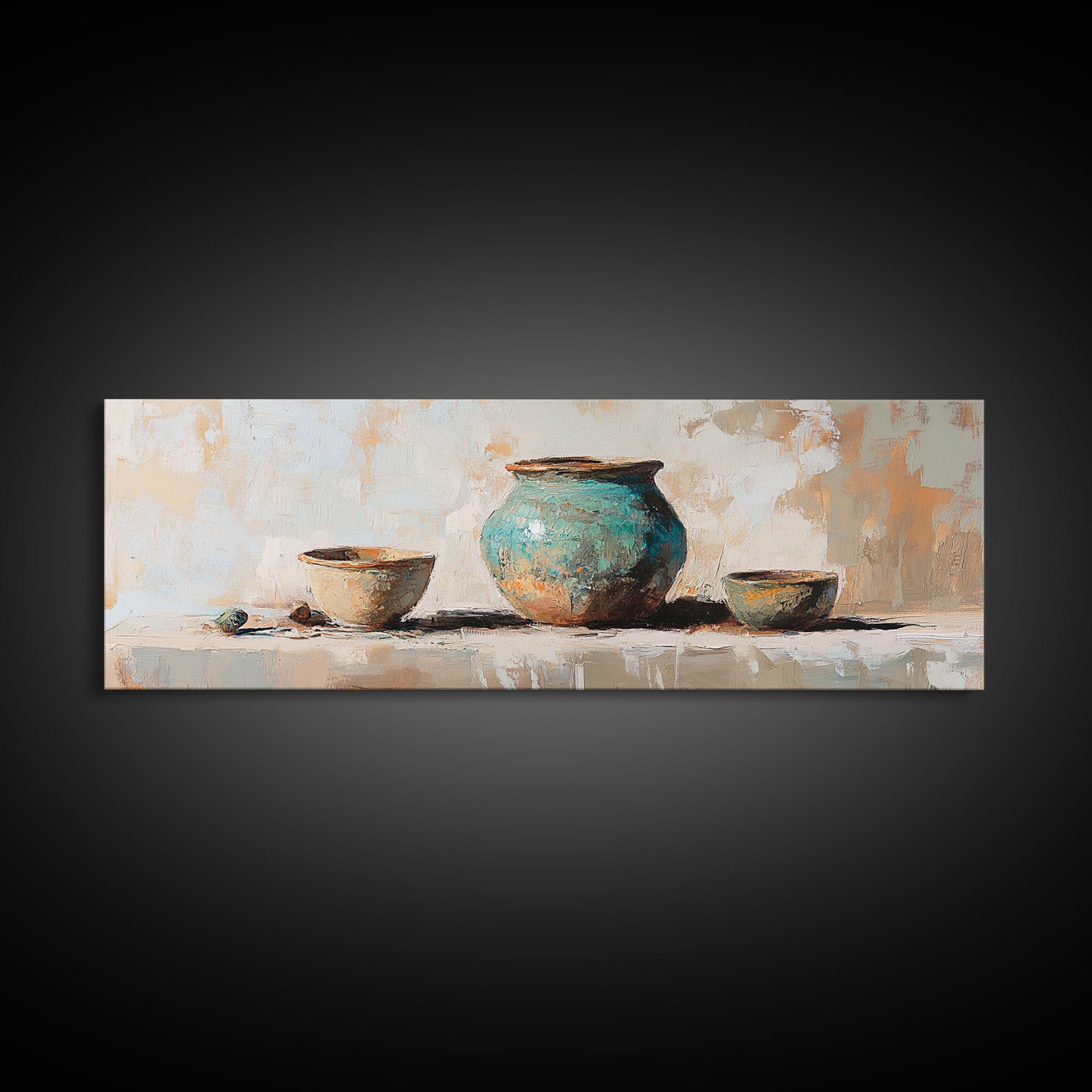 Turquoise Pottery Still Life Wall Art, Rustic Kitchen Decor, Farmhouse Canvas Print, Neutral Dining Room Art Print Gift Idea
