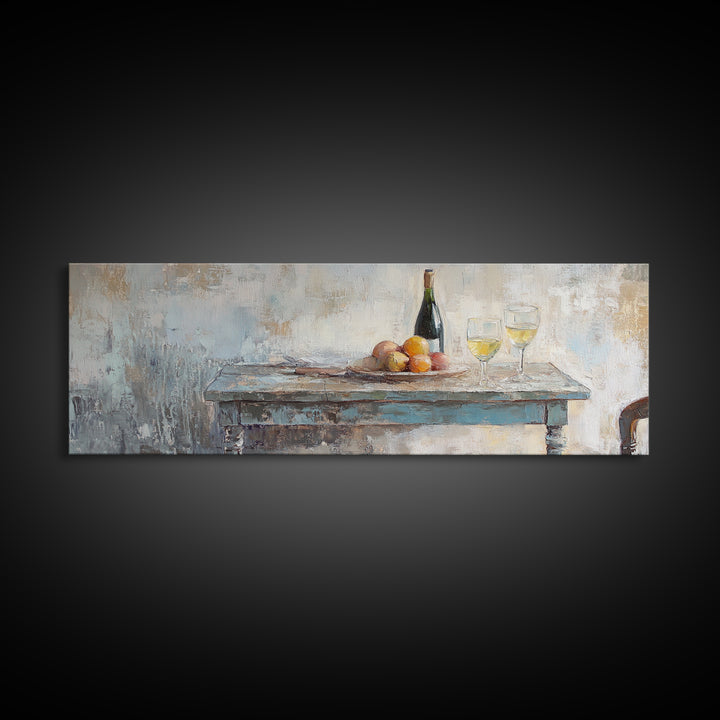 Wine Bottle And Fruit Wall Art, Rustic Dining Room Decor, French Country Canvas Print, Kitchen Wall Decor, Housewarming Gift