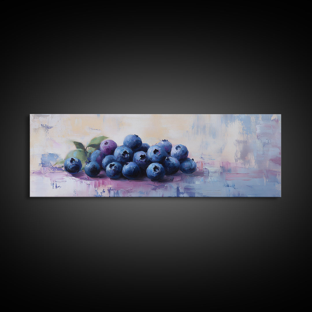 Blueberry Still Life Oil Painting Wall Art, Kitchen Framed Canvas Print, Fruit Art, Farmhouse Dining Room Decor, Foodie Gift