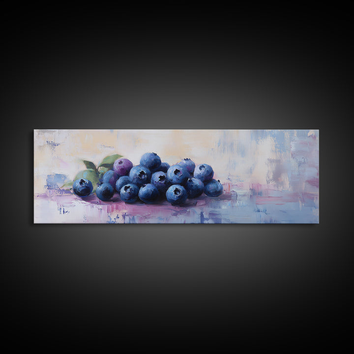 Blueberry Still Life Oil Painting Wall Art, Kitchen Framed Canvas Print, Fruit Art, Farmhouse Dining Room Decor, Foodie Gift