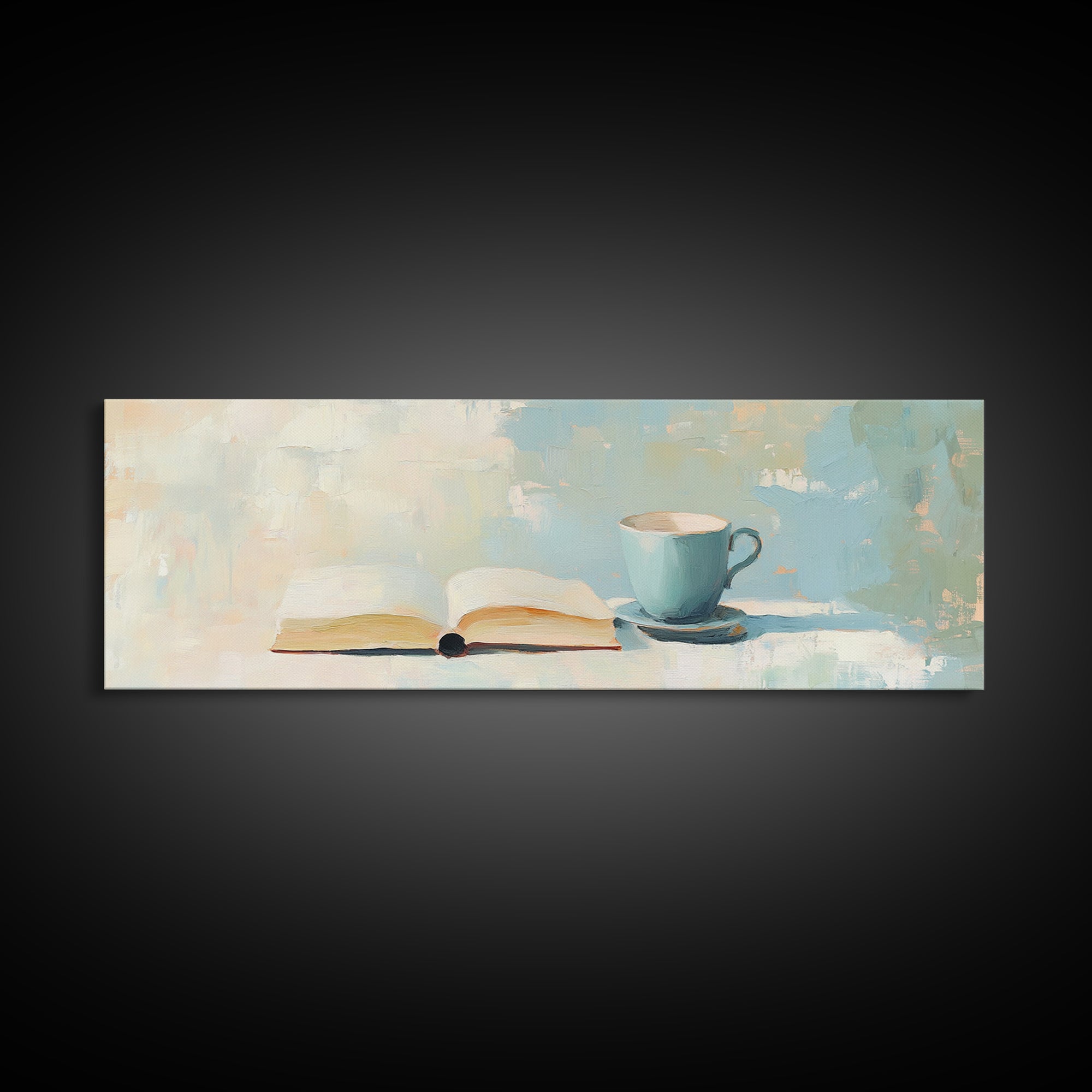 Open Book And Blue Teacup Wall Art, Cozy Reading Nook Print, Book Lover Gift, Minimalist Home Decor, Living Room Decor, Wall Decor