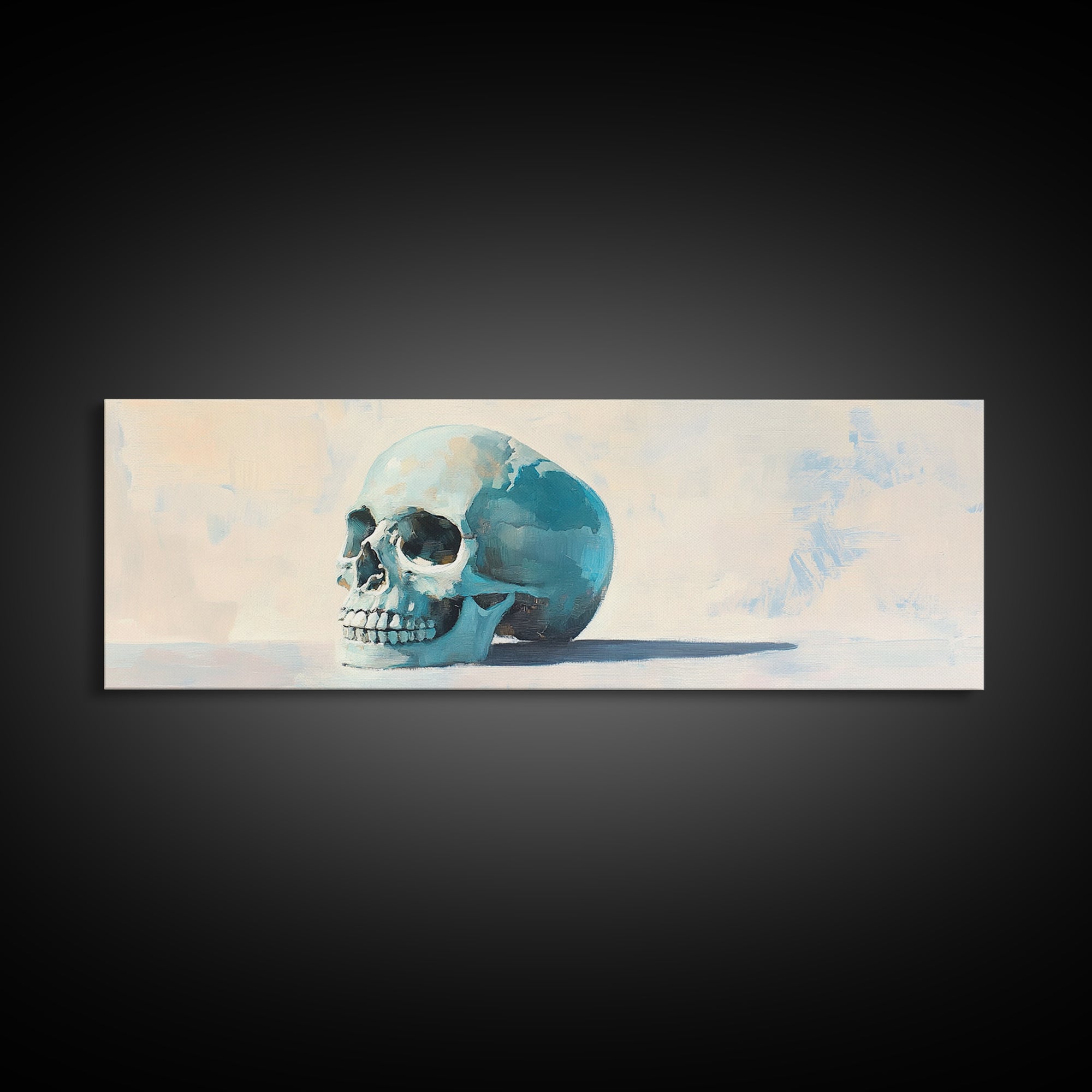 Blue Human Skull Canvas Print, Anatomical Still Life Wall Decor, Medical Office Art, Dark Academia Decor, Gothic Wall Art, Gift For Him
