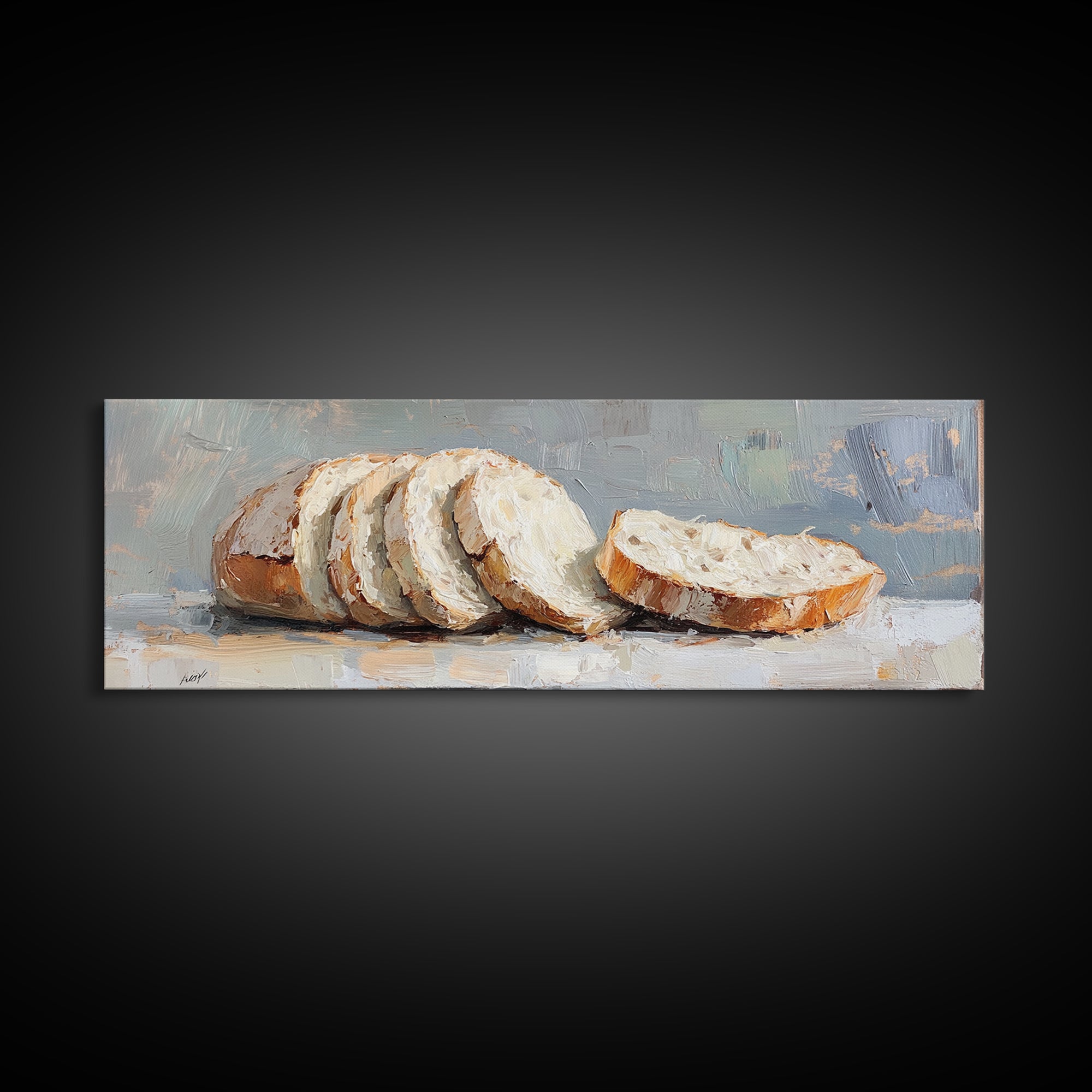 Sliced Rustic Bread Wall Art, Cozy Kitchen Print, Farmhouse Kitchen Decor, Foodie Gift, Still Life Oil Painting, Dining Room Decor